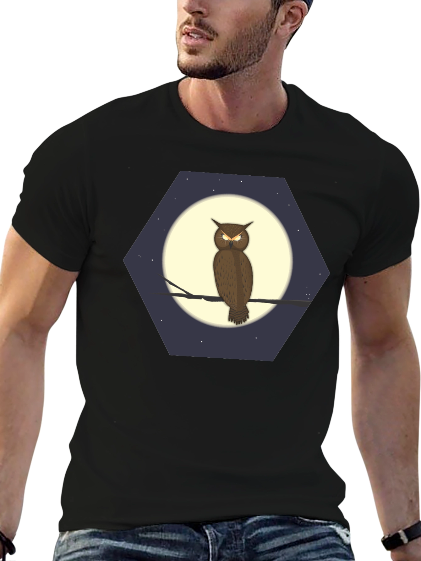Owl Moon Hexagon Graphic T-Shirt