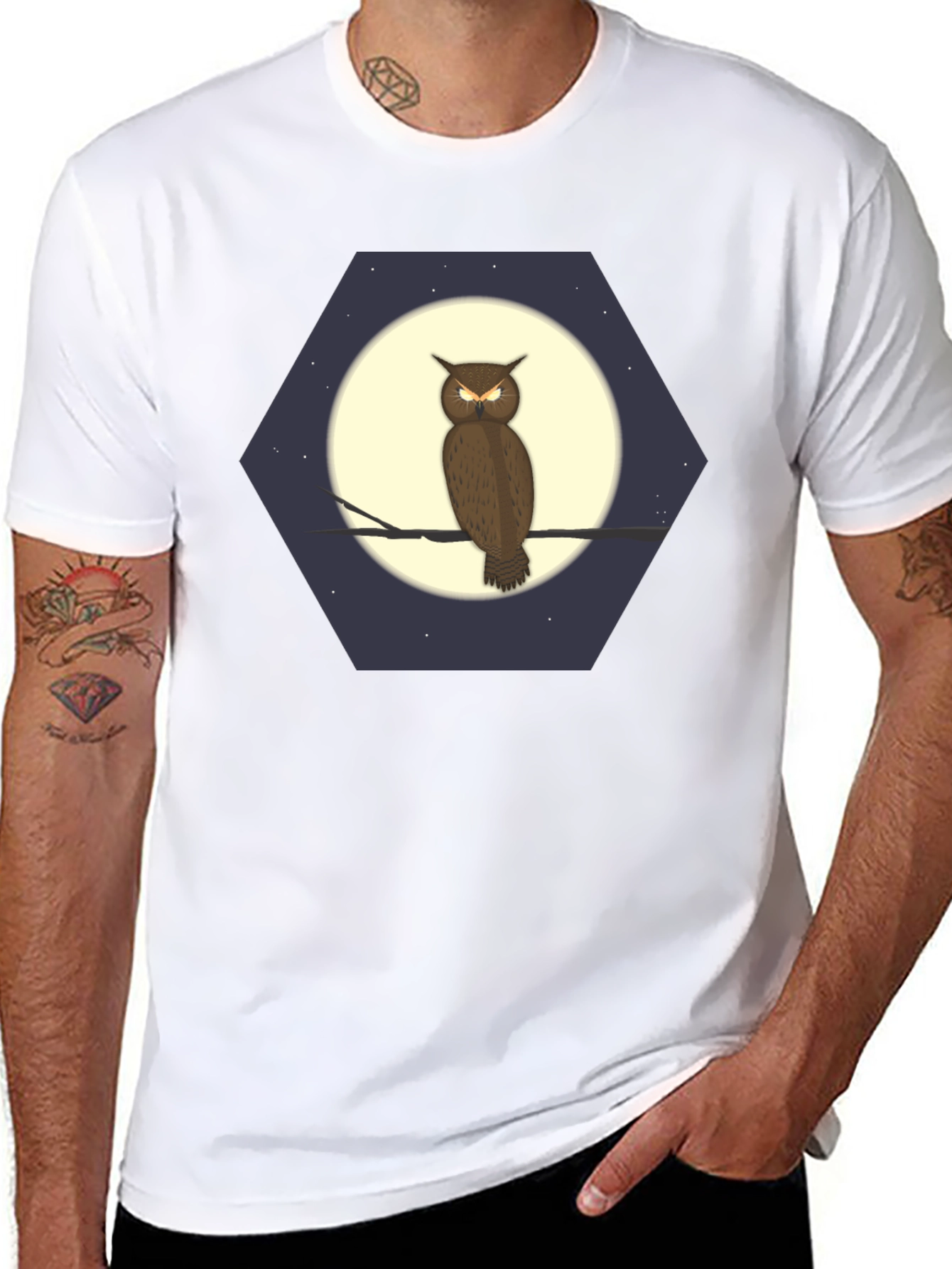 Owl Moon Hexagon Graphic T-Shirt