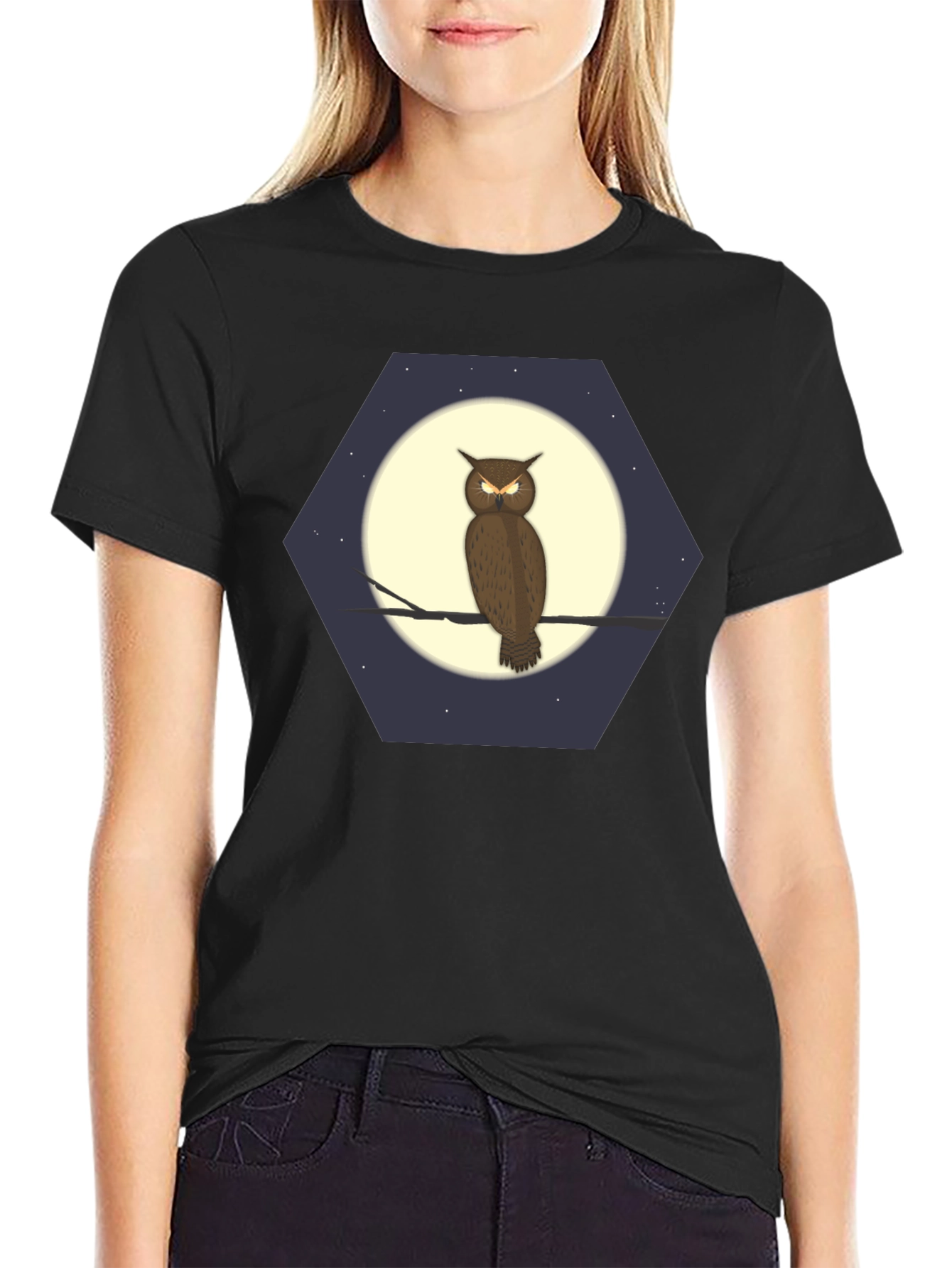 Owl Moon Hexagon Graphic T-Shirt