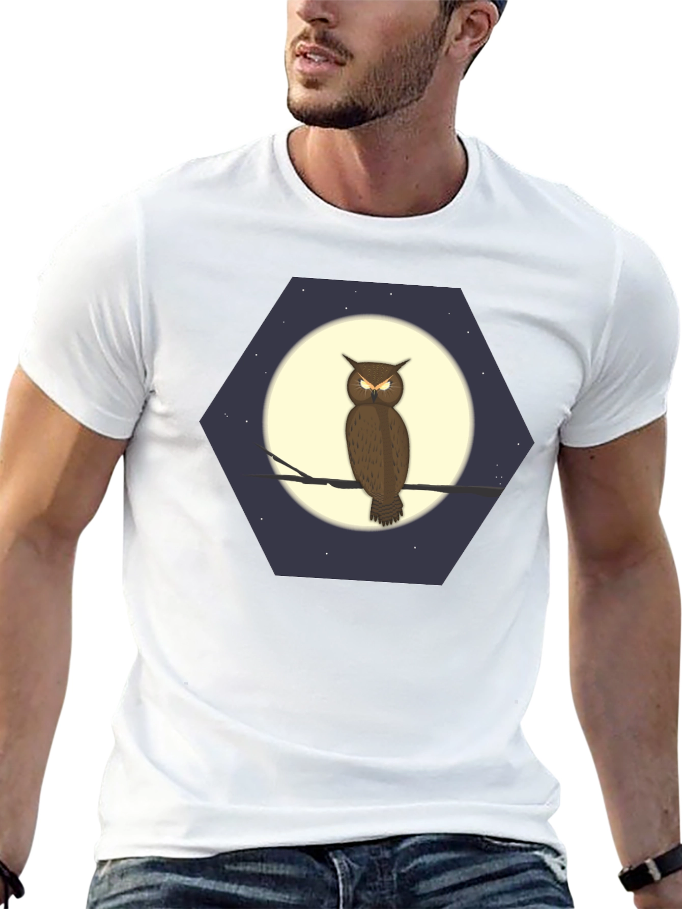 Owl Moon Hexagon Graphic T-Shirt
