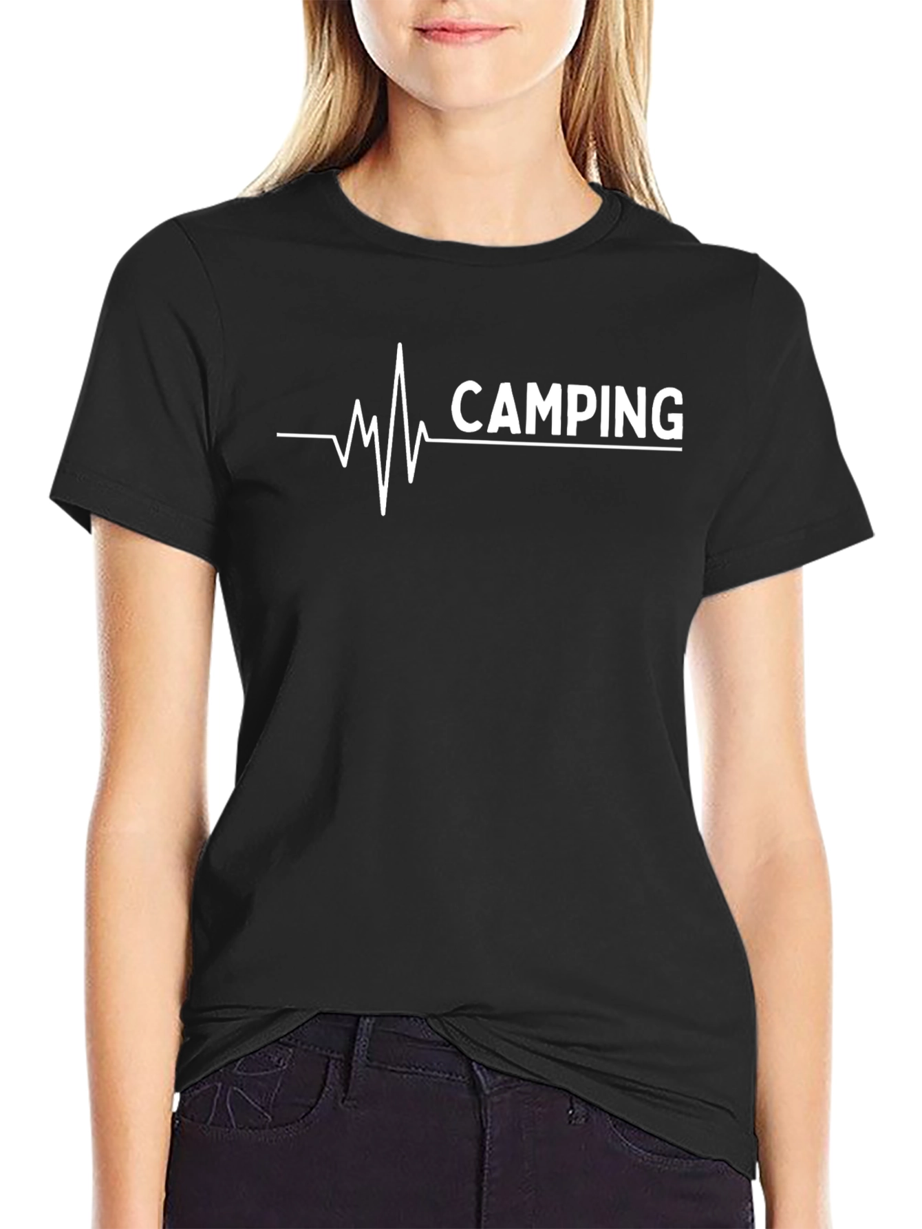 Camping Heartbeat T-Shirt - Black Crew Neck Tee