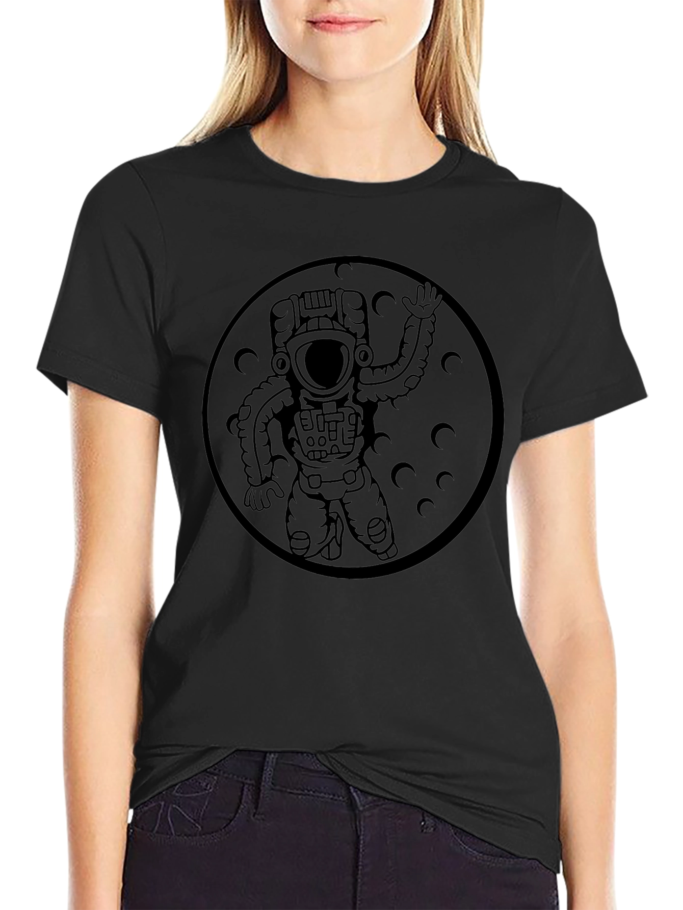Astronaut Moon Graphic T-Shirt - Black