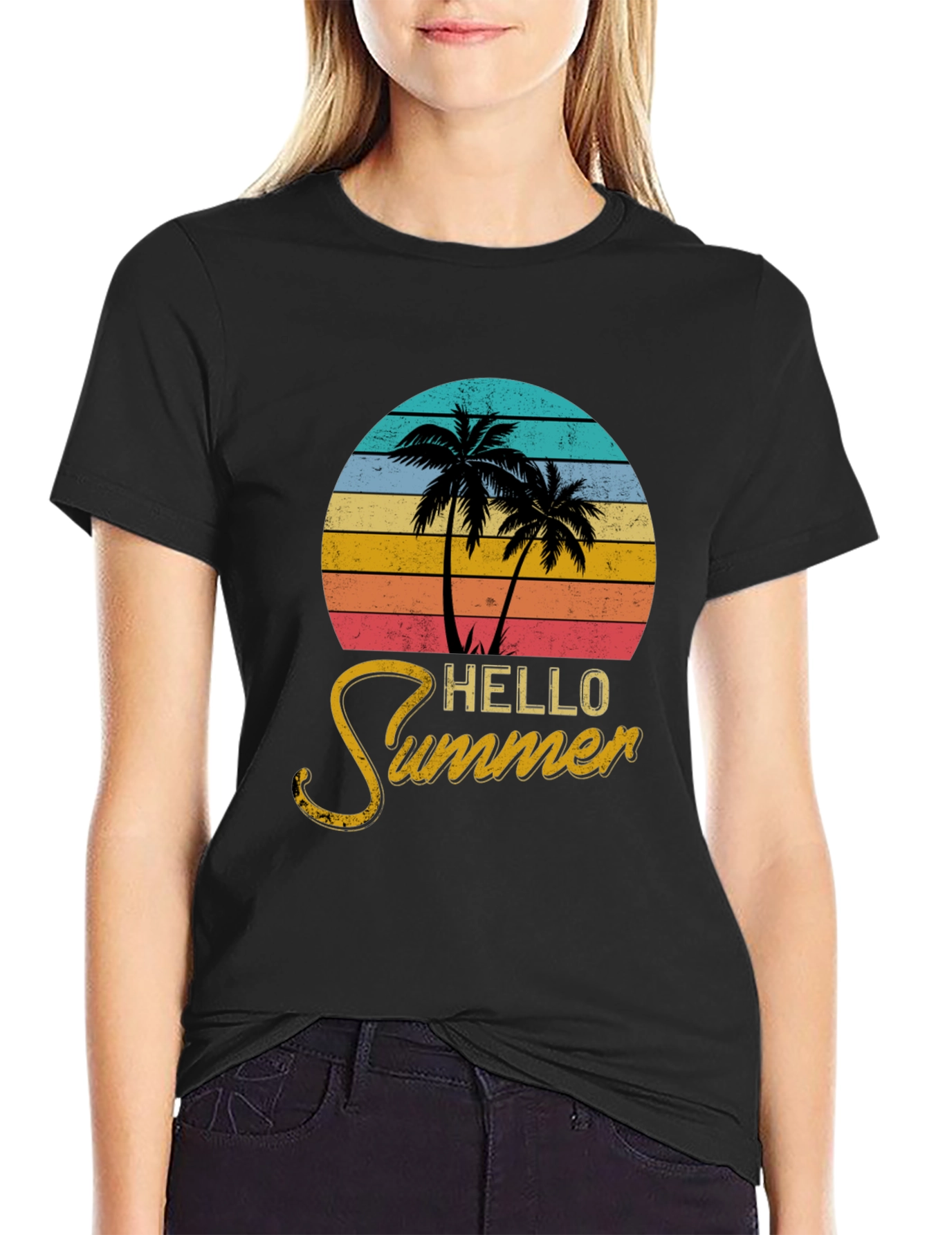 Hello Summer Palm Tree Graphic Tee