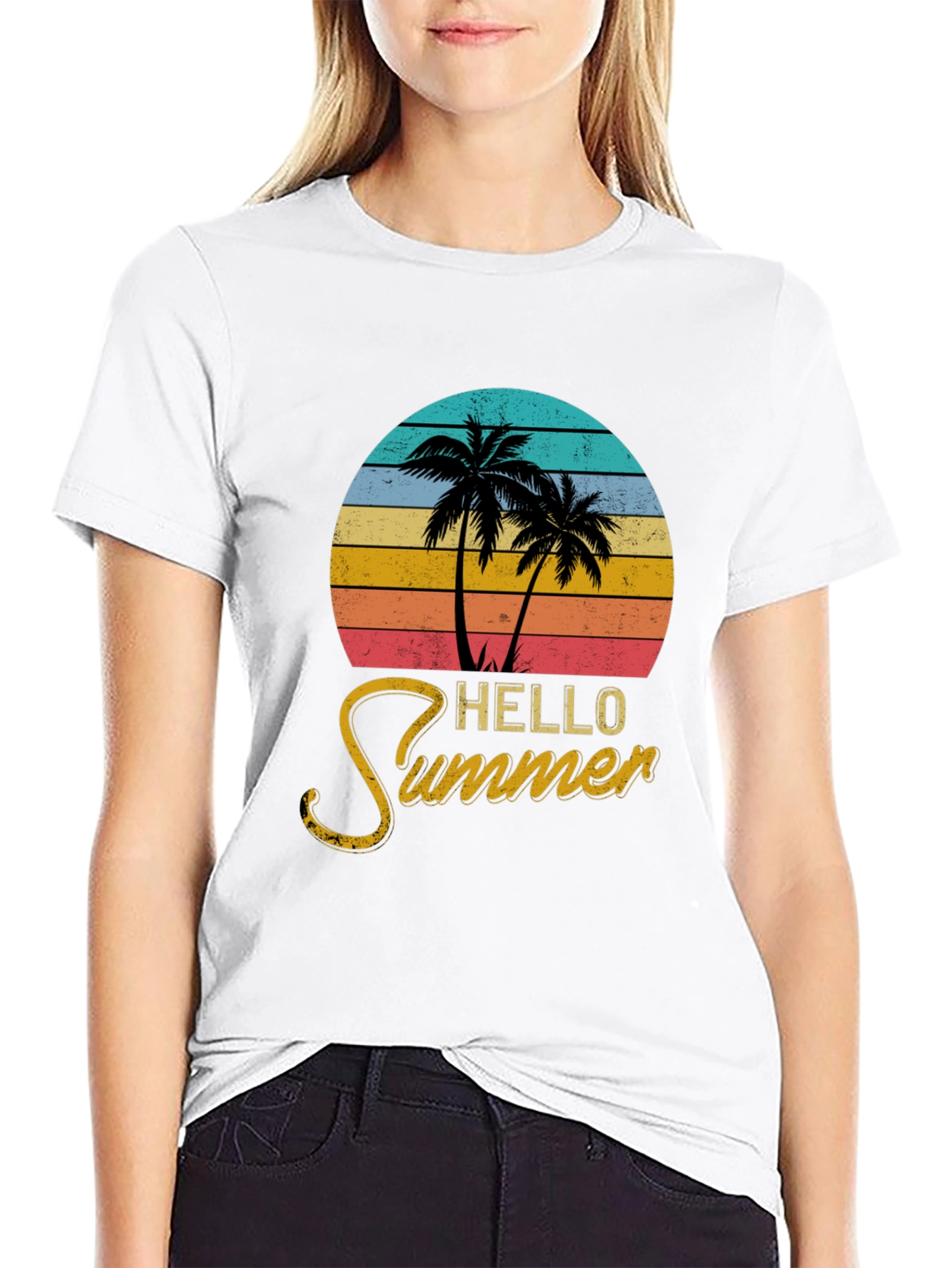 Hello Summer Palm Tree Graphic Tee