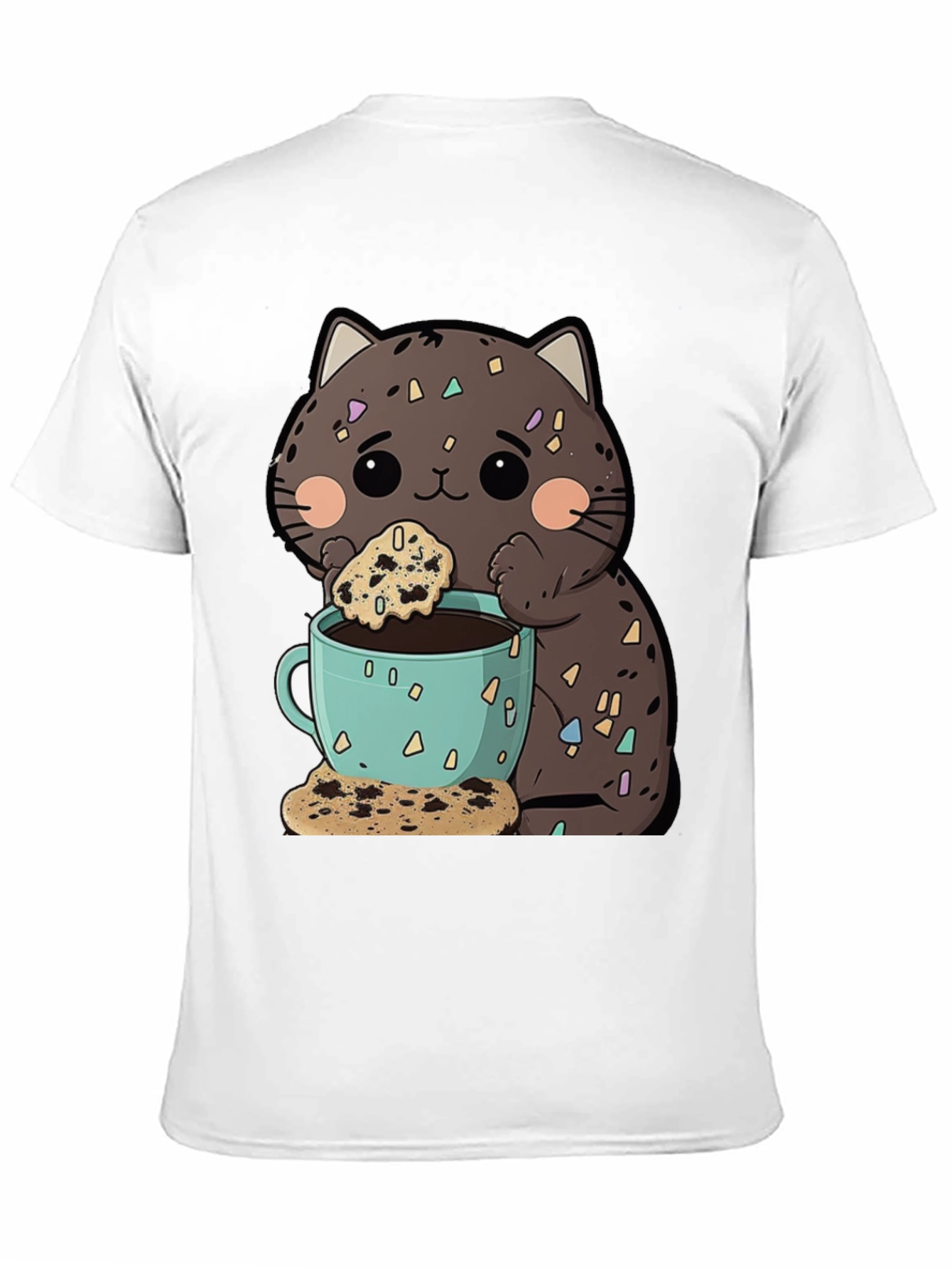 Cute Cartoon Cat with Coffee and Cookie T-Shirt
