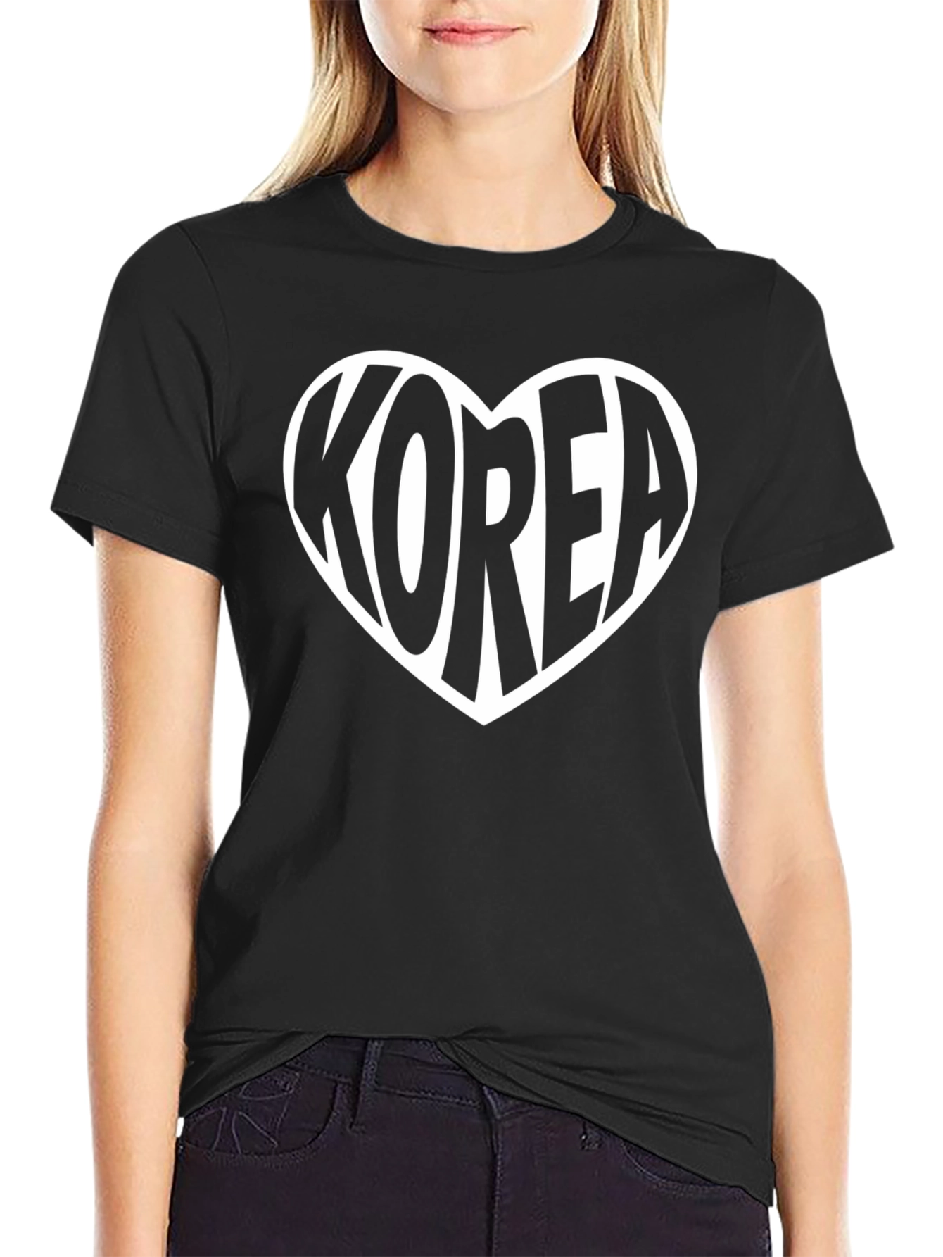 Korea Heart Graphic Tee - Black Cotton T-Shirt
