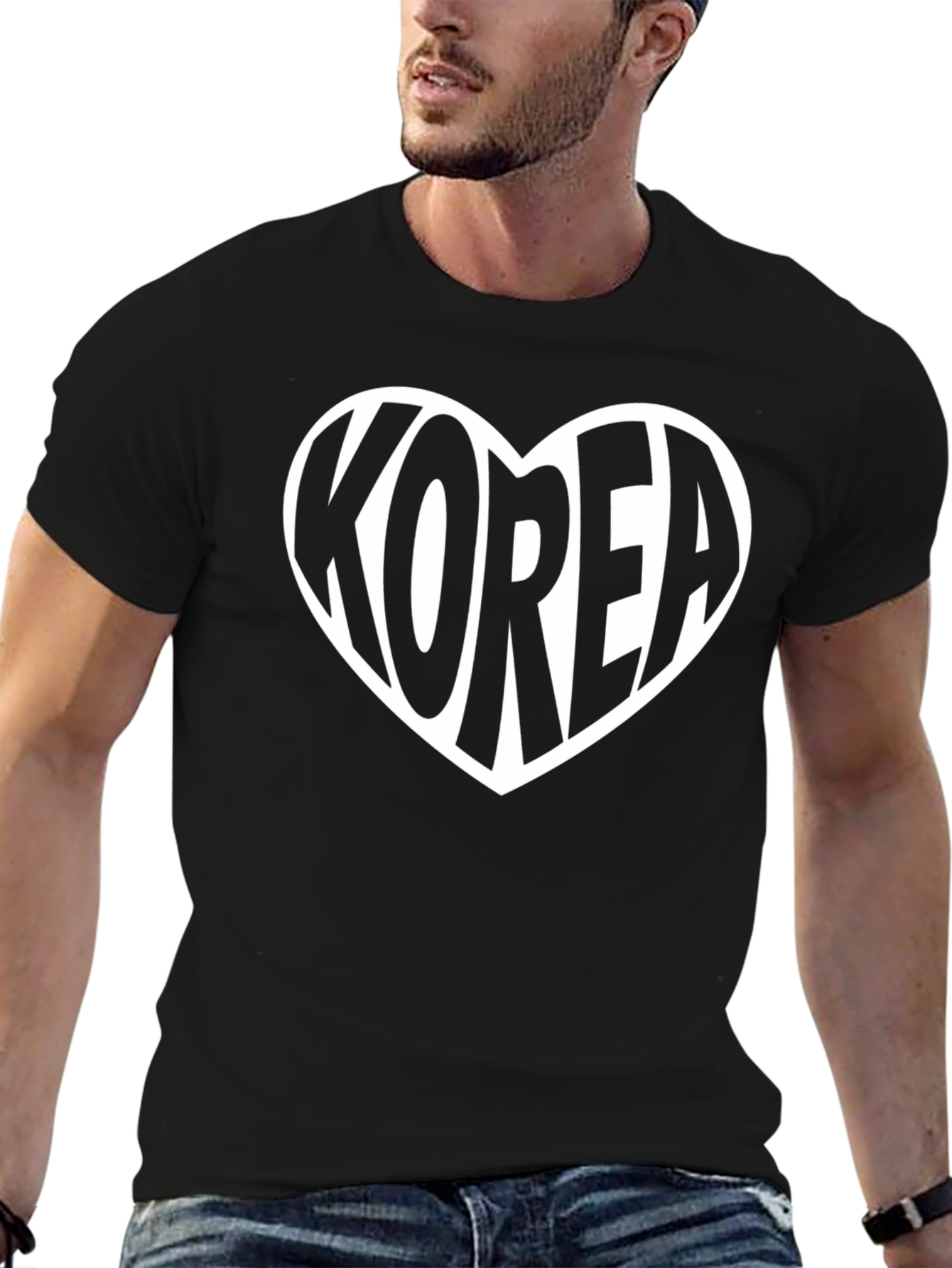 Korea Heart Graphic Tee - Black Cotton T-Shirt