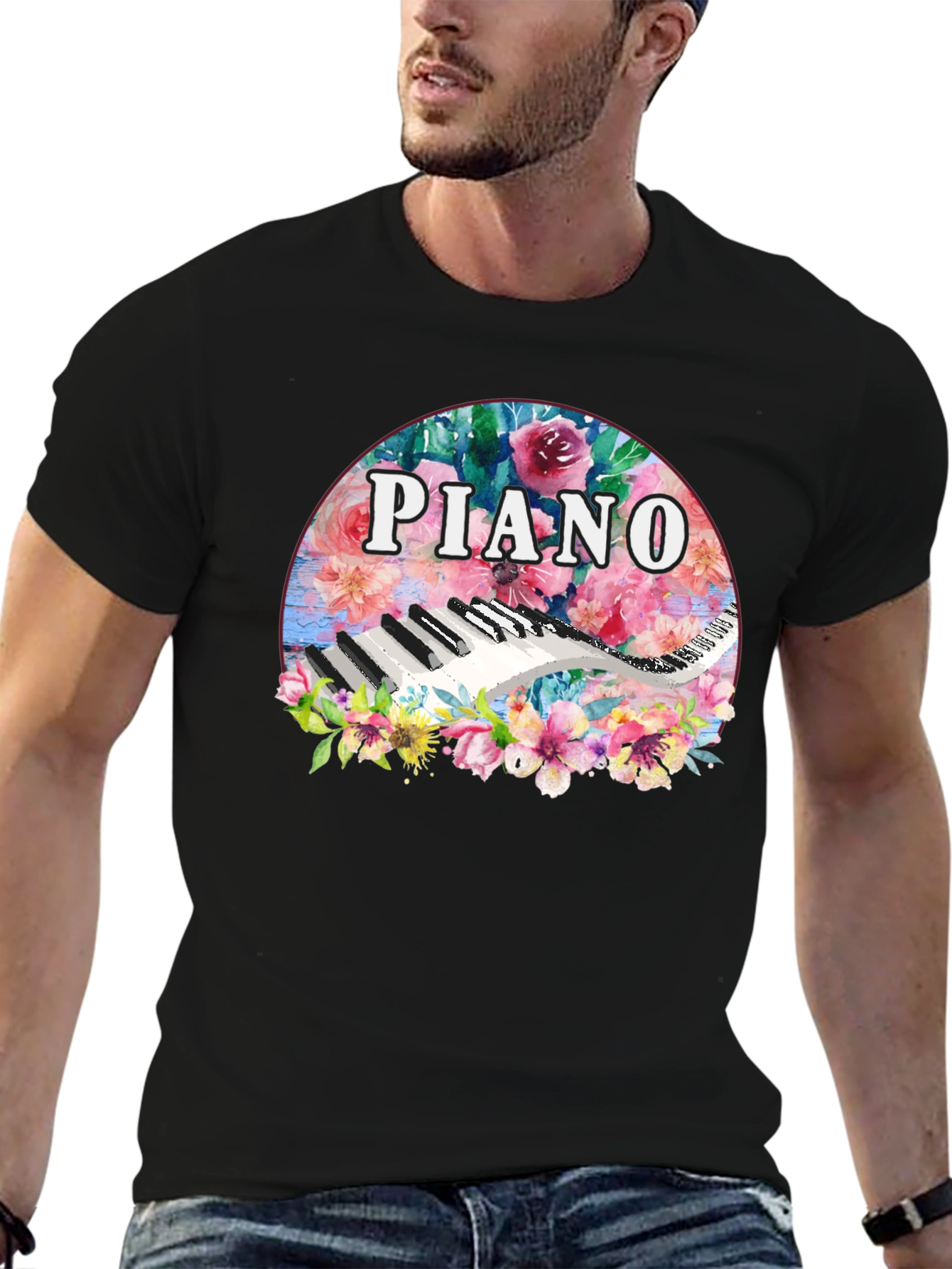 Floral Piano T-Shirt - Music Lover Tee