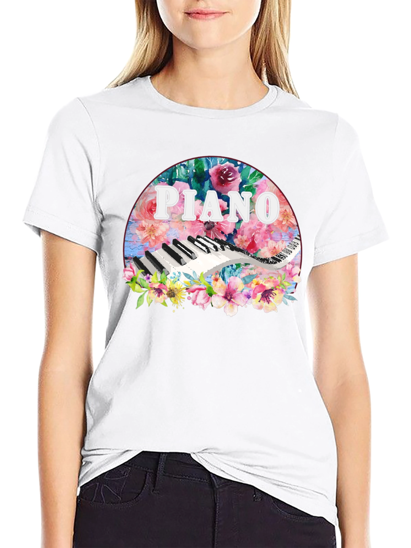 Floral Piano T-Shirt - Music Lover Tee