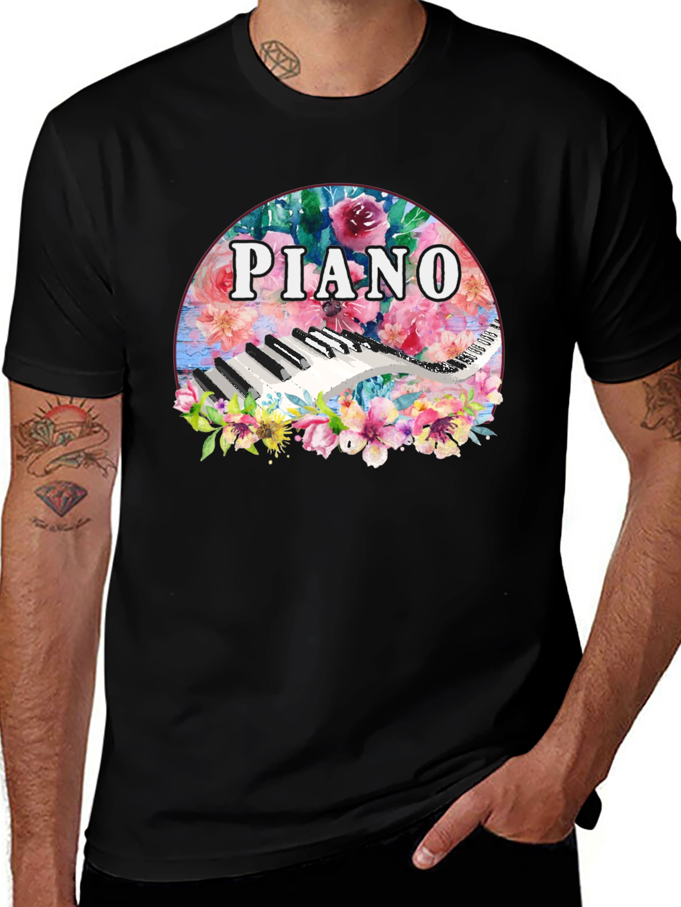 Floral Piano T-Shirt - Music Lover Tee