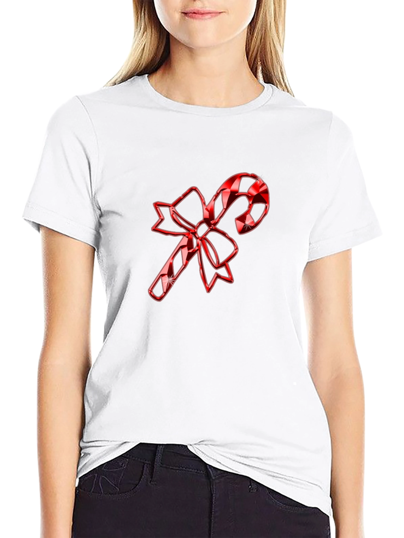 Festive Candy Cane Bow T-Shirt - Holiday Cheer