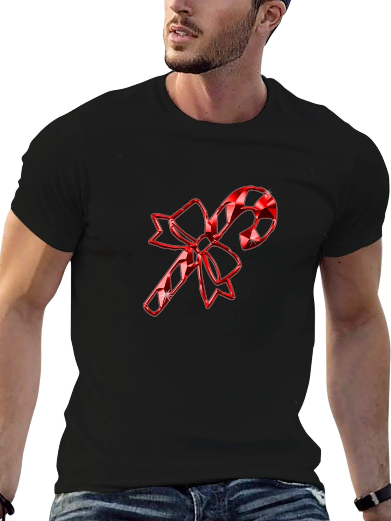 Festive Candy Cane Bow T-Shirt - Holiday Cheer