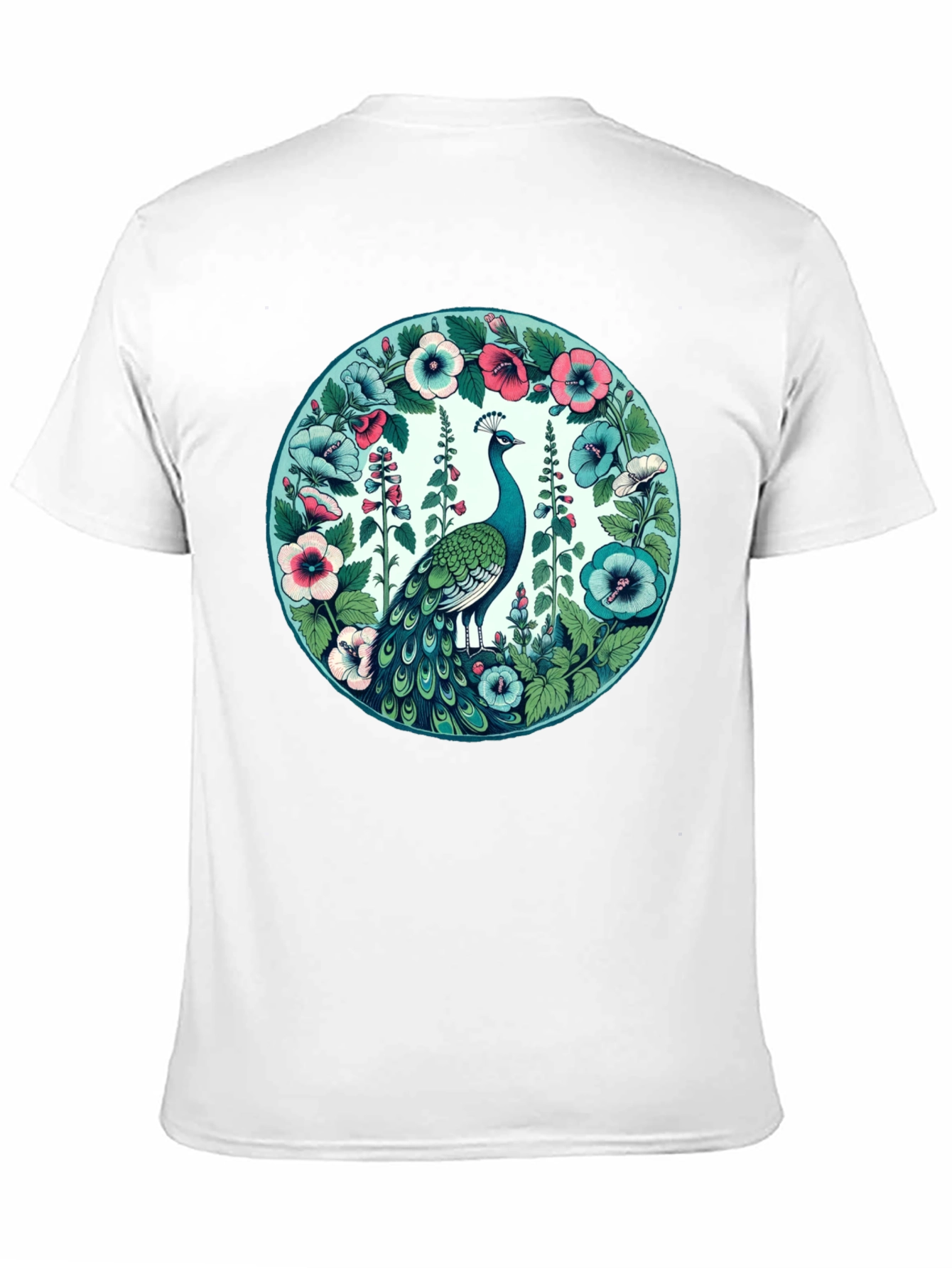 Peacock Floral Graphic Tee - Black Cotton T-Shirt