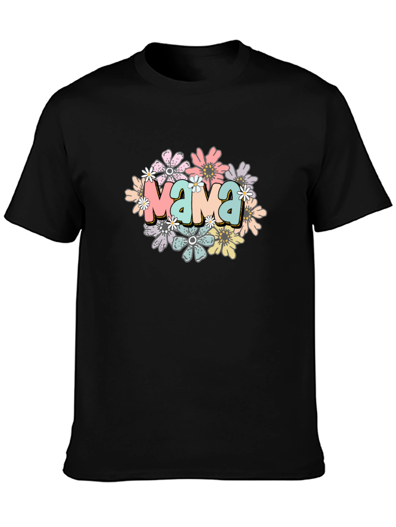Mama Floral Graphic Black T-Shirt
