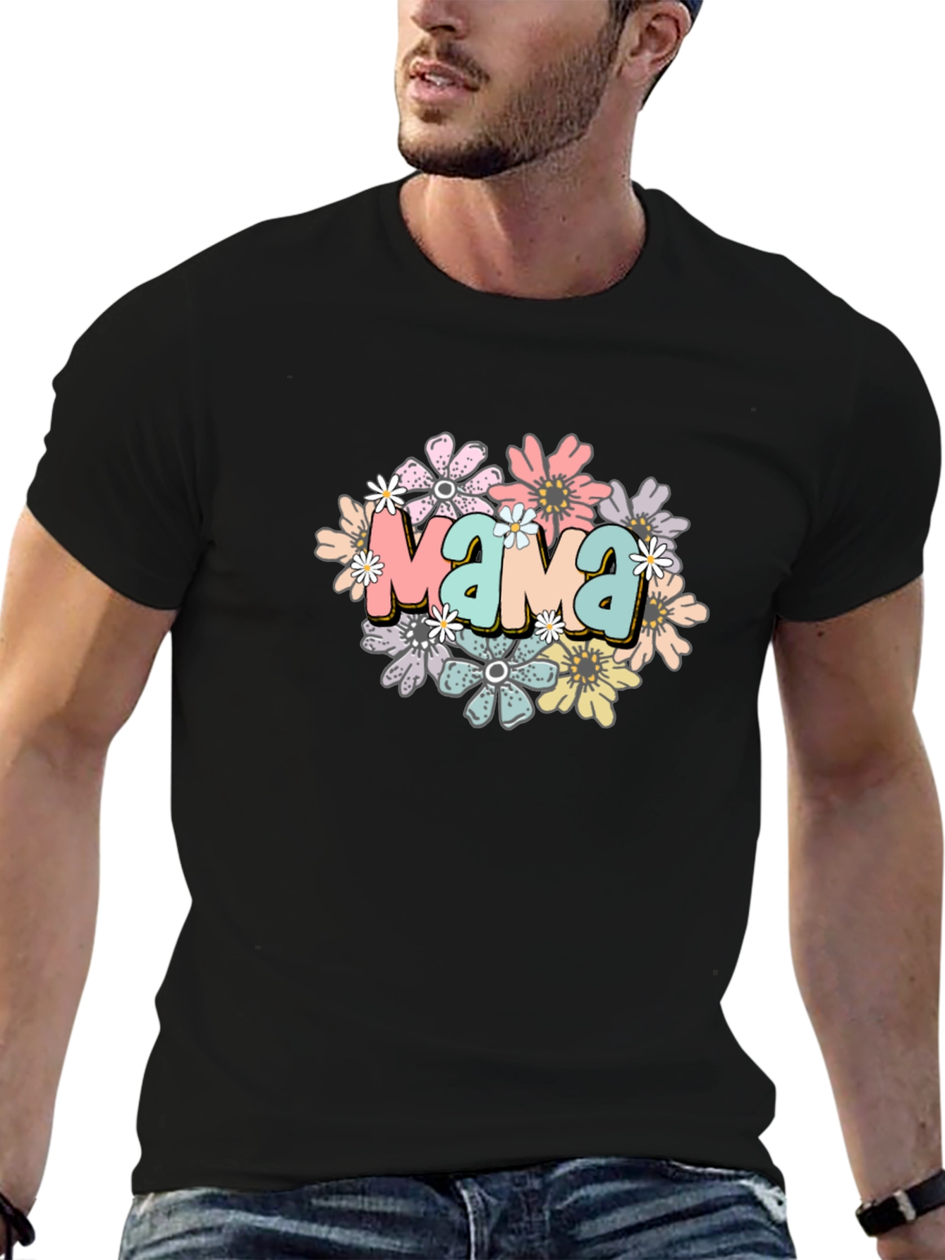 Mama Floral Graphic Black T-Shirt