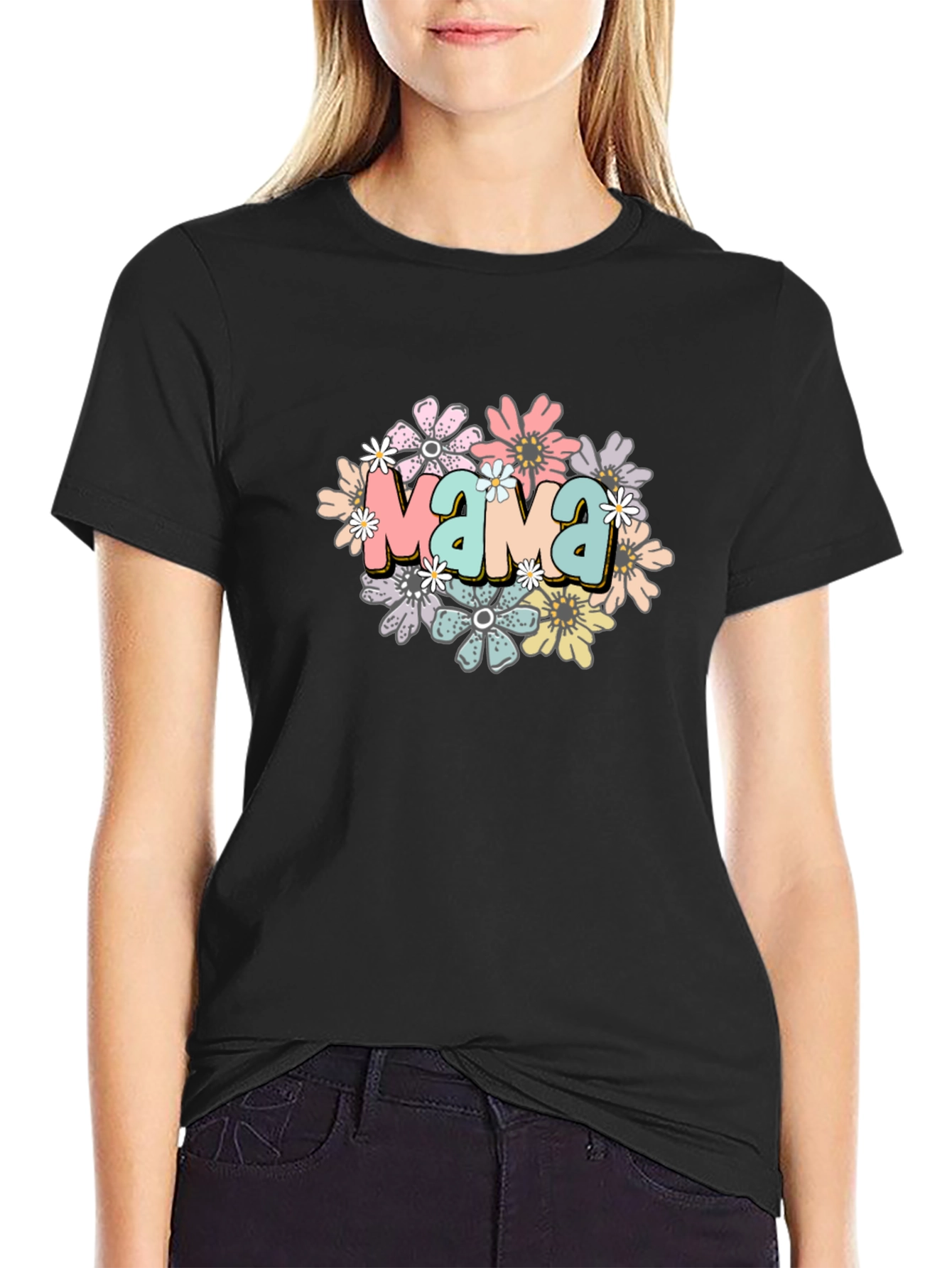 Mama Floral Graphic Black T-Shirt