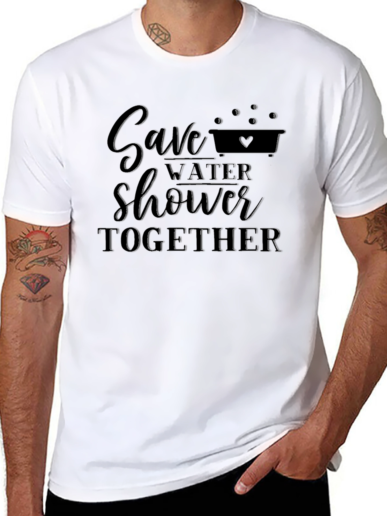 Save Water Shower Together Black Graphic Tee