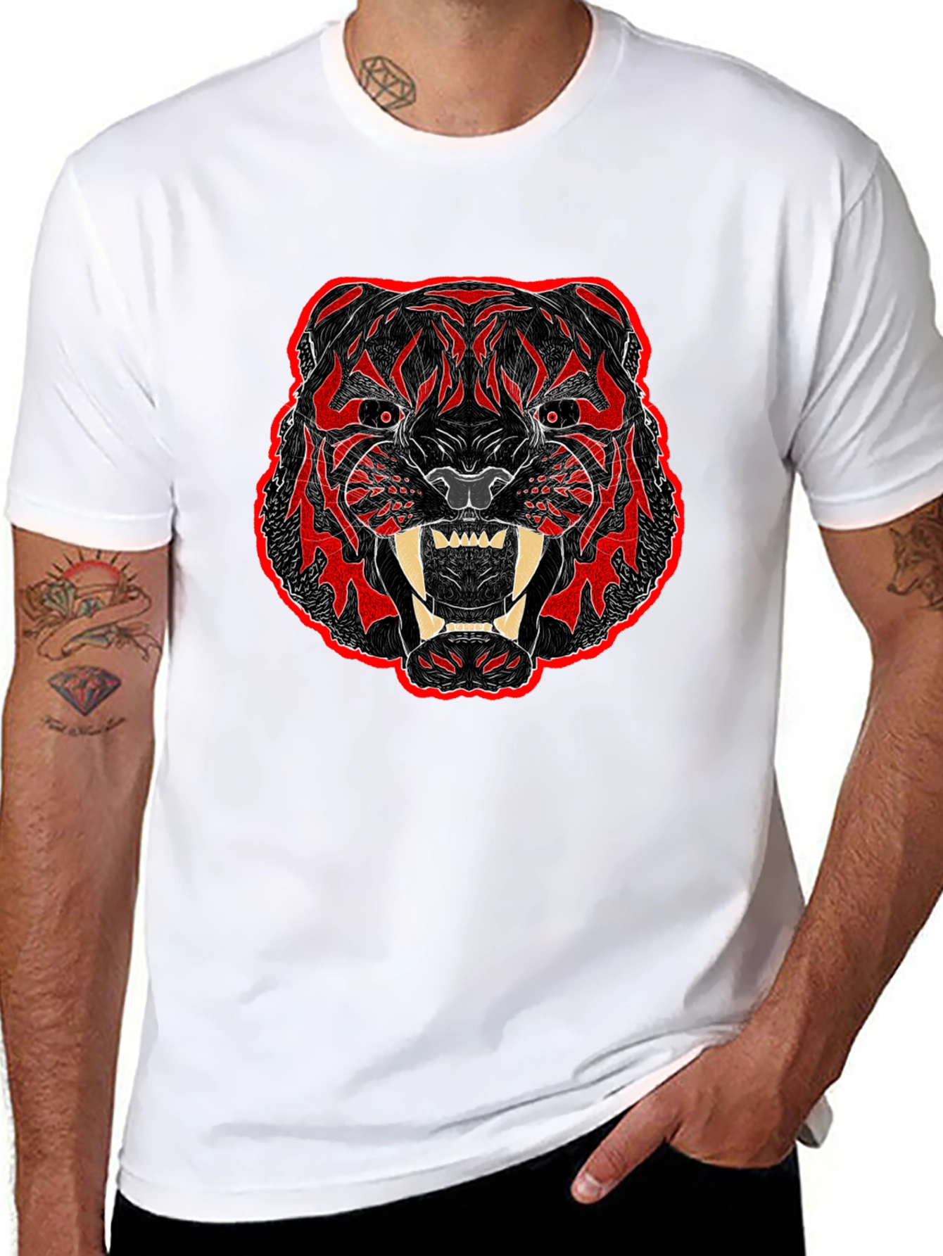 Black T-Shirt with Bold Tiger Graphic