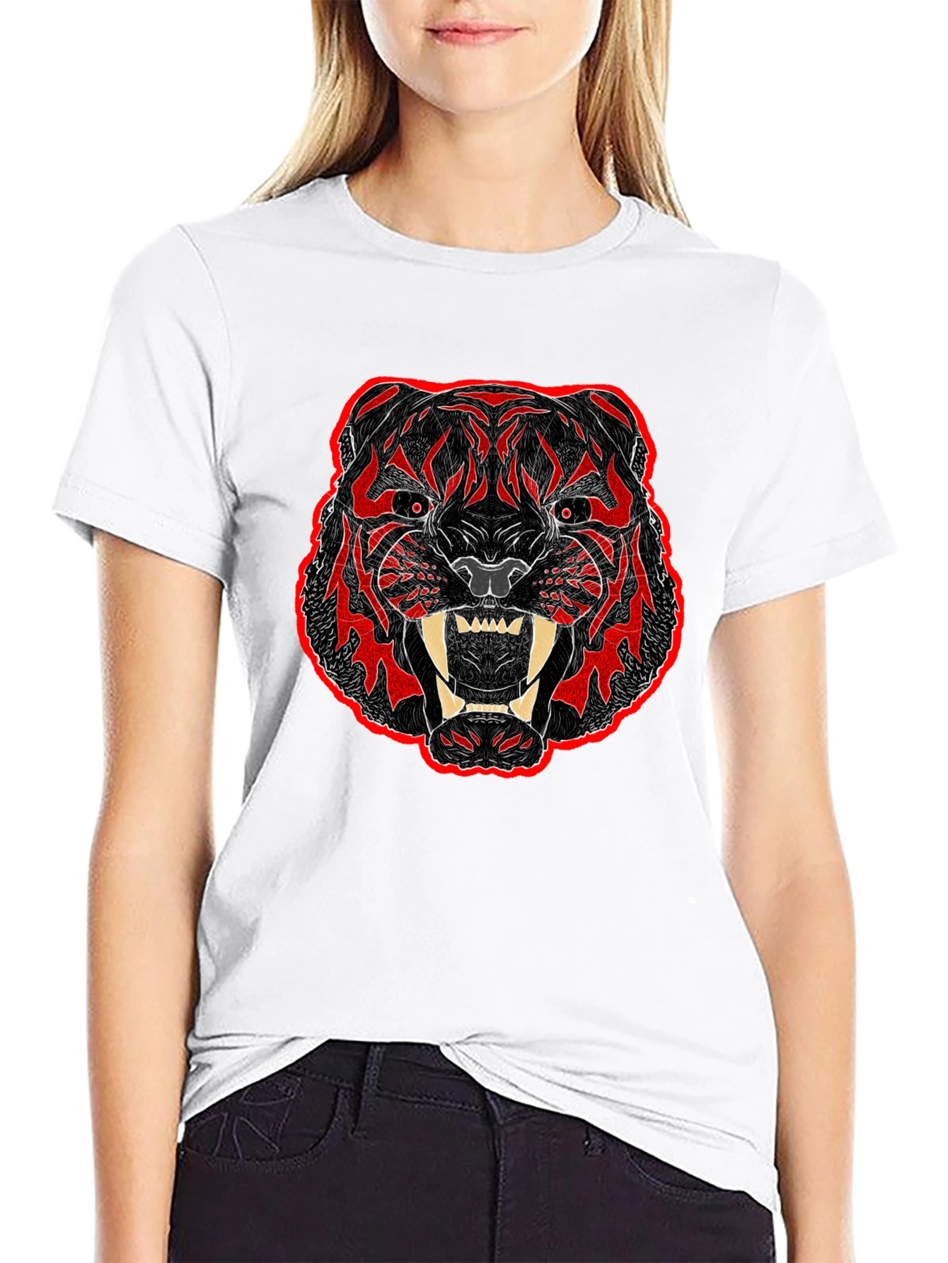 Black T-Shirt with Bold Tiger Graphic