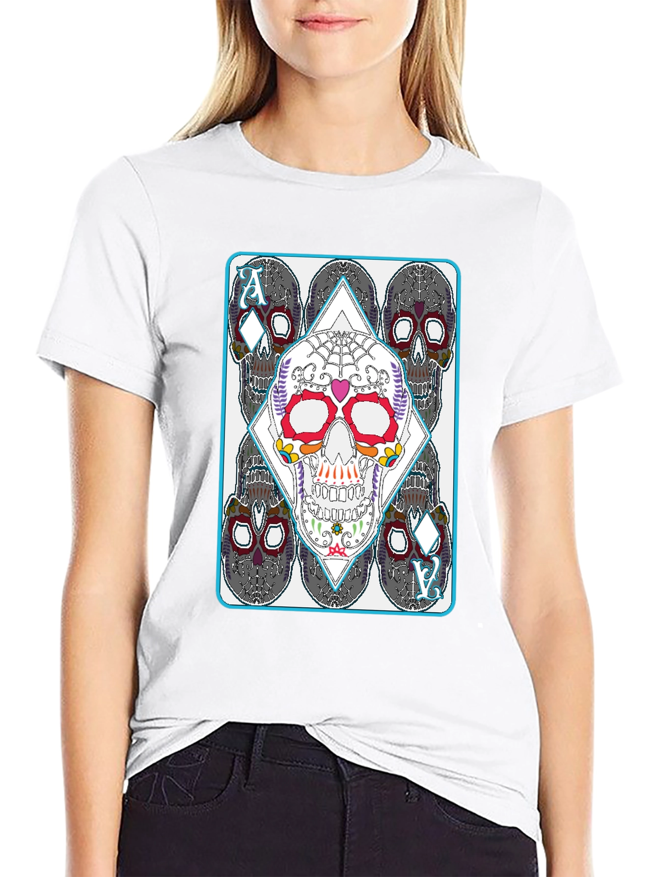 Sugar Skull Ace of Diamonds Graphic T-Shirt