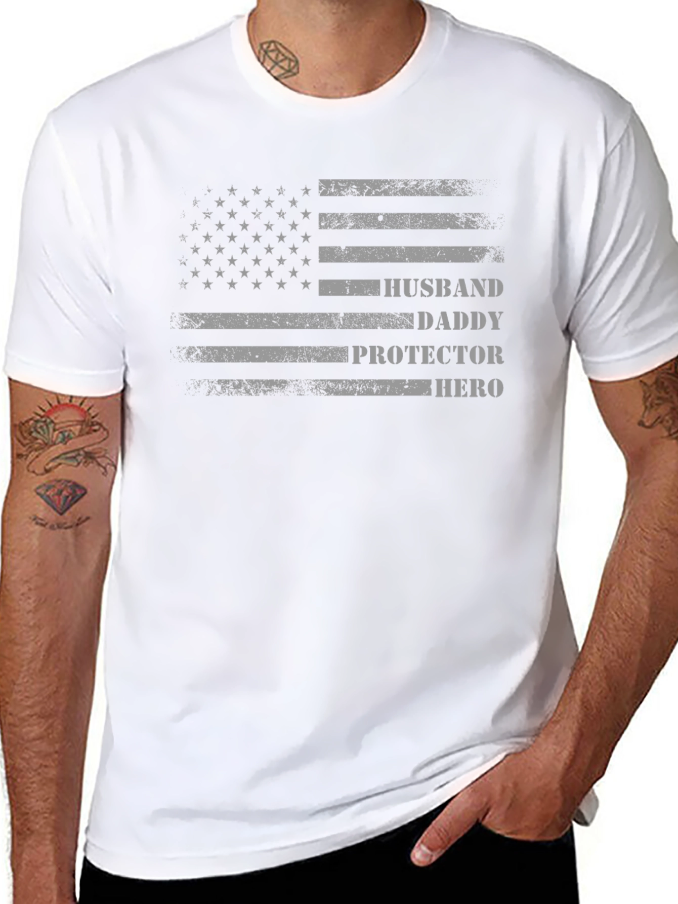Husband Daddy Protector Hero American Flag T-Shirt