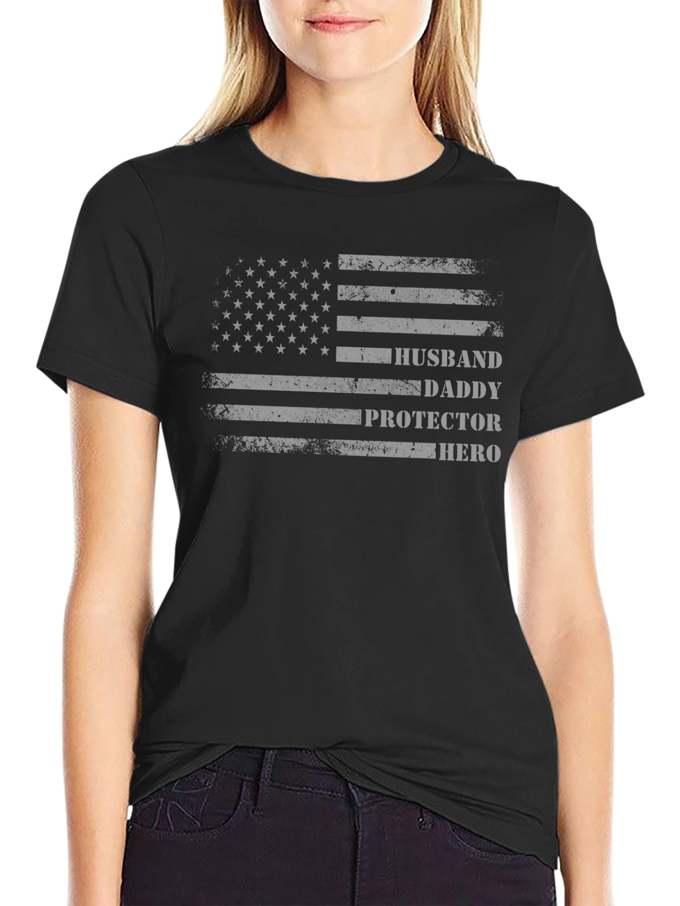 Husband Daddy Protector Hero American Flag T-Shirt