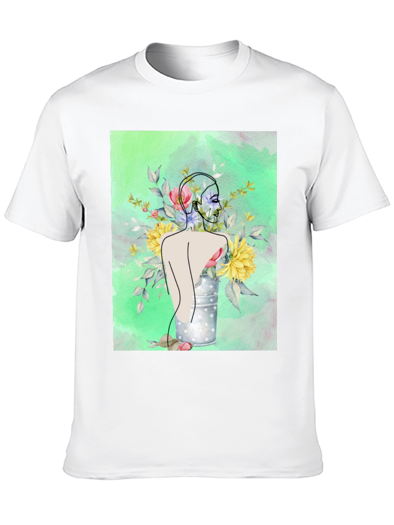 Floral Woman Graphic Tee - Modern Art Shirt