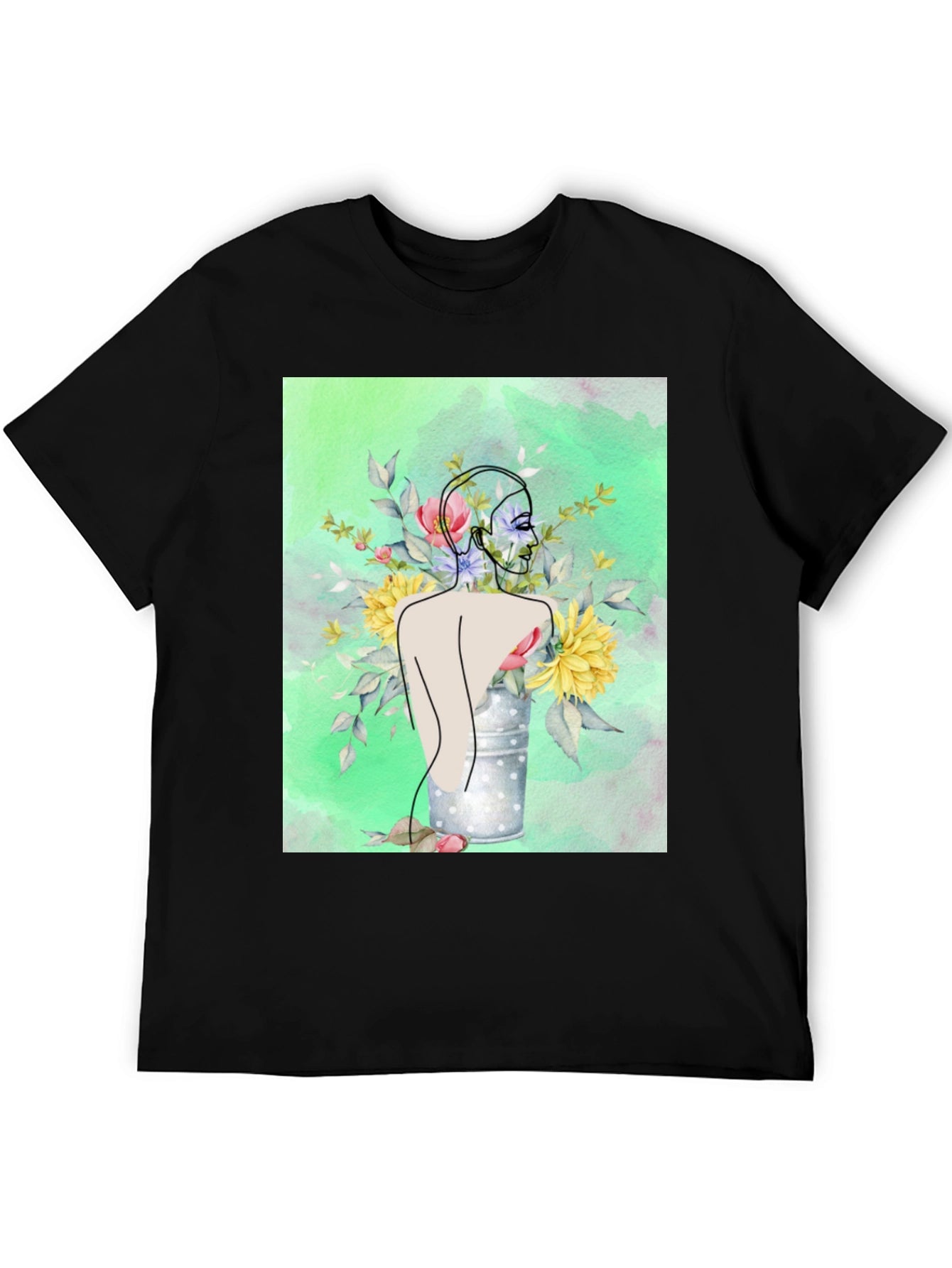 Floral Woman Graphic Tee - Modern Art Shirt