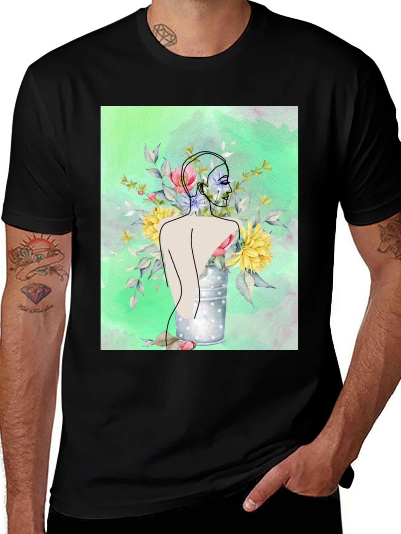 Floral Woman Graphic Tee - Modern Art Shirt