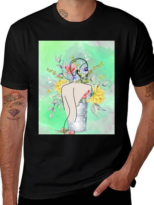 Floral Woman Graphic Tee - Modern Art Shirt