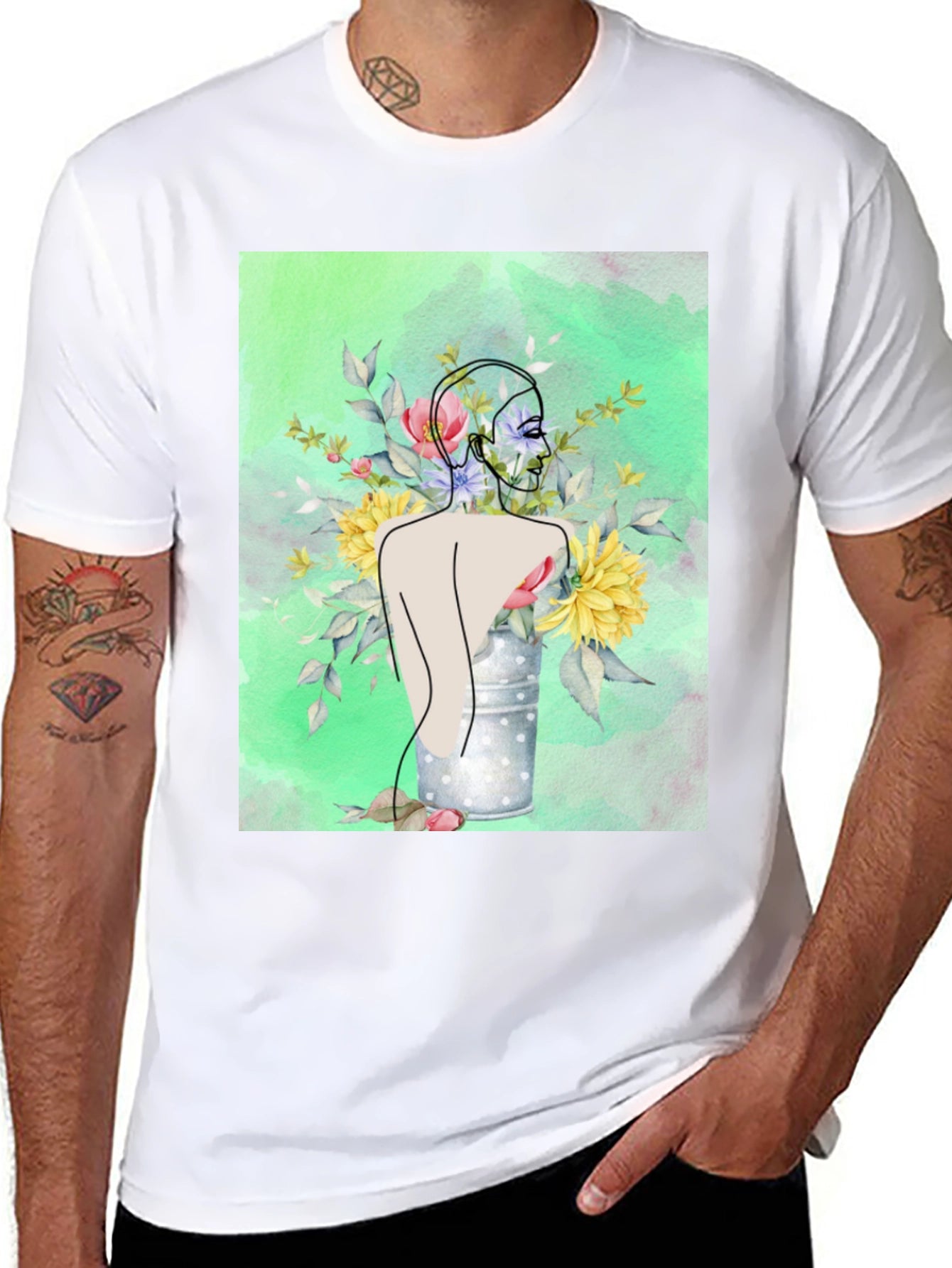 Floral Woman Graphic Tee - Modern Art Shirt