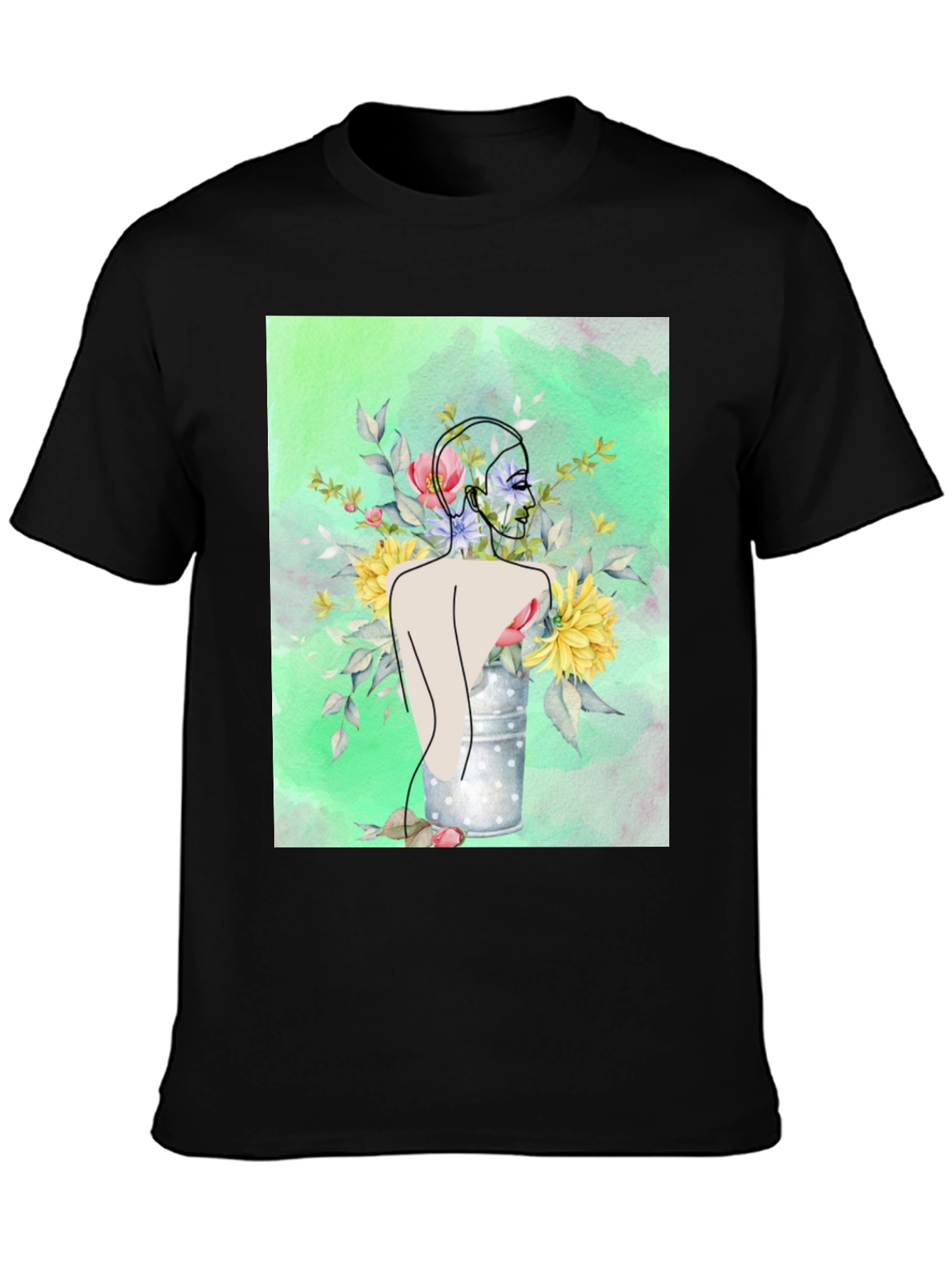 Floral Woman Graphic Tee - Modern Art Shirt