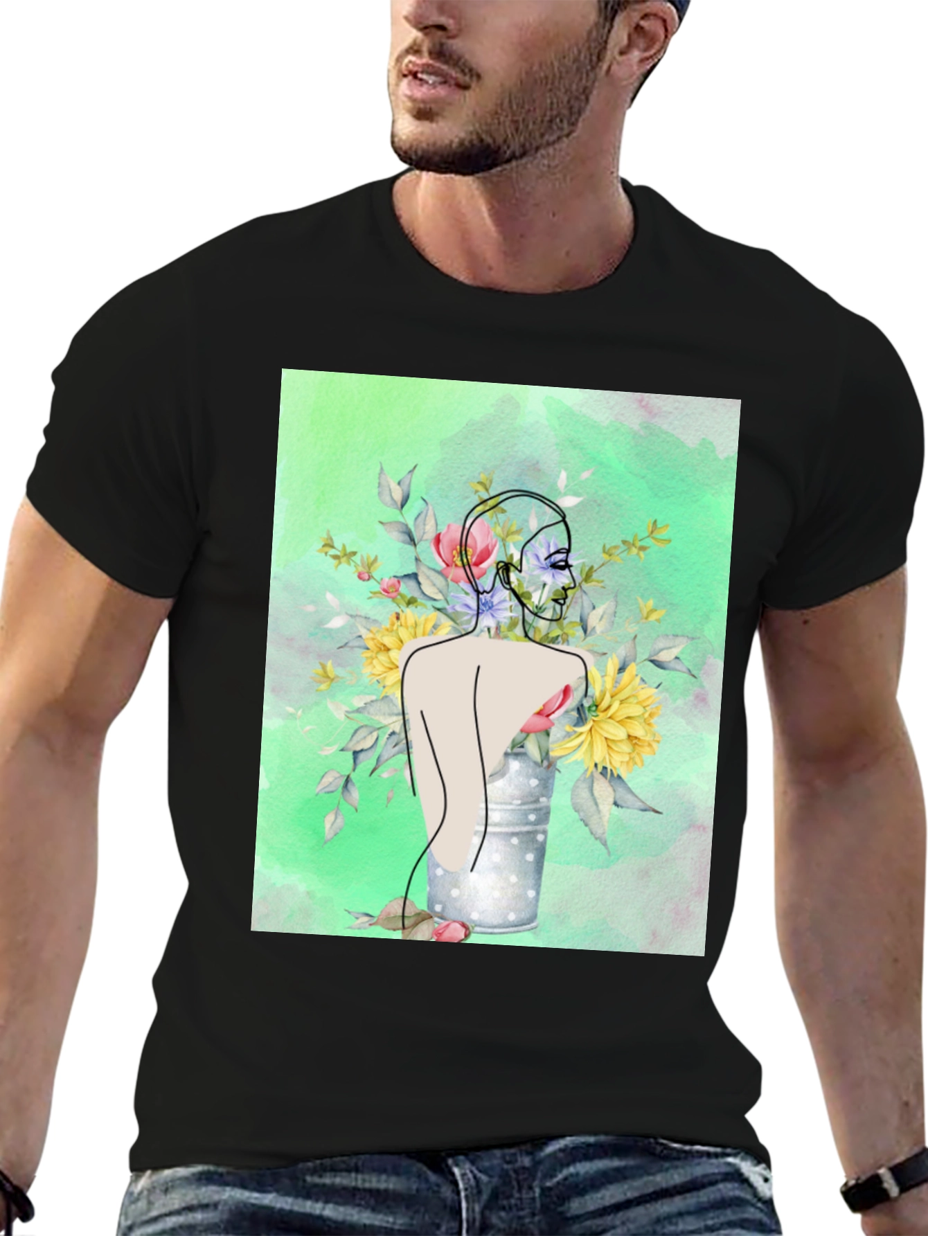 Floral Woman Graphic Tee - Modern Art Shirt