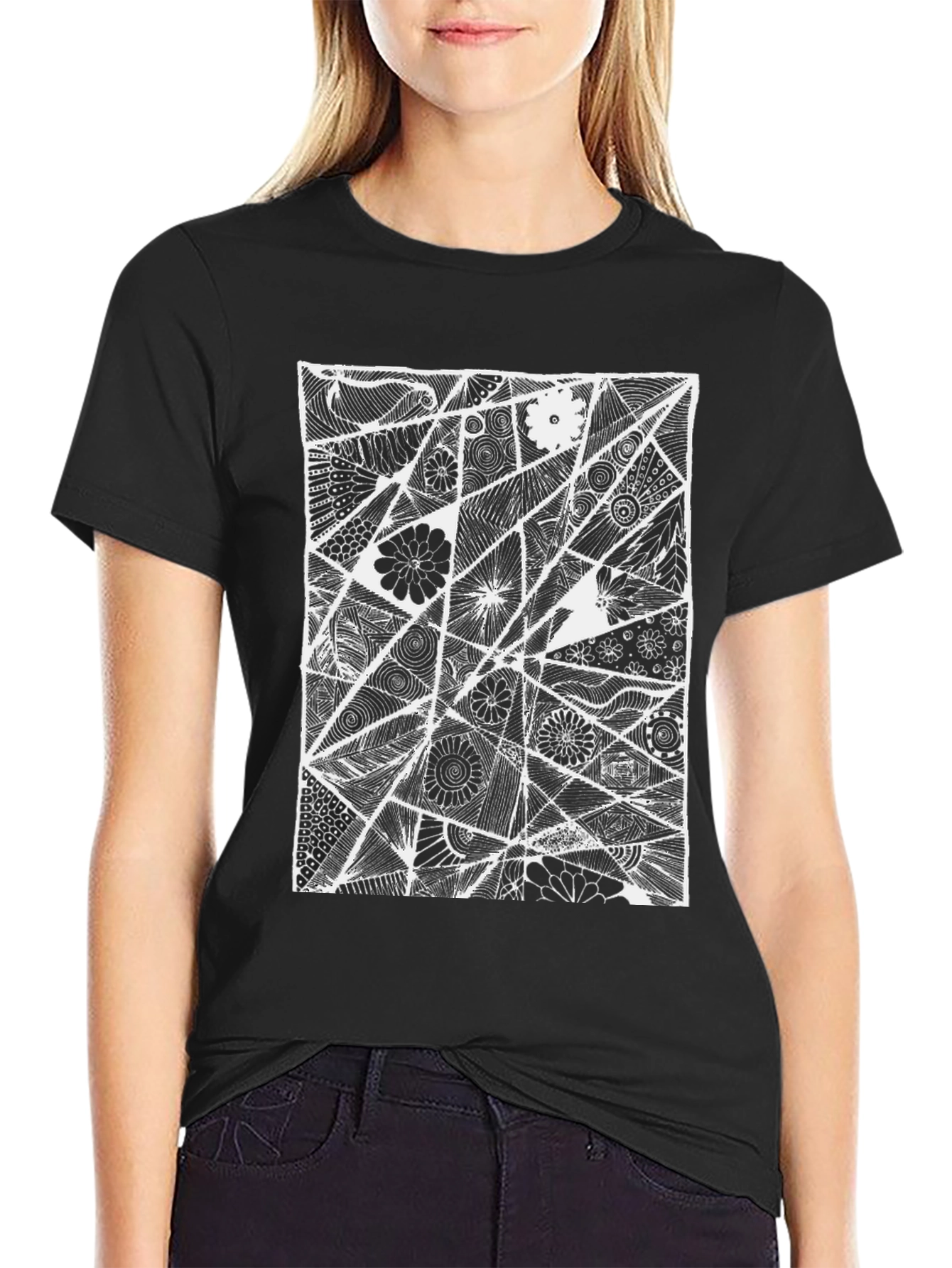 Abstract Floral Black T-Shirt