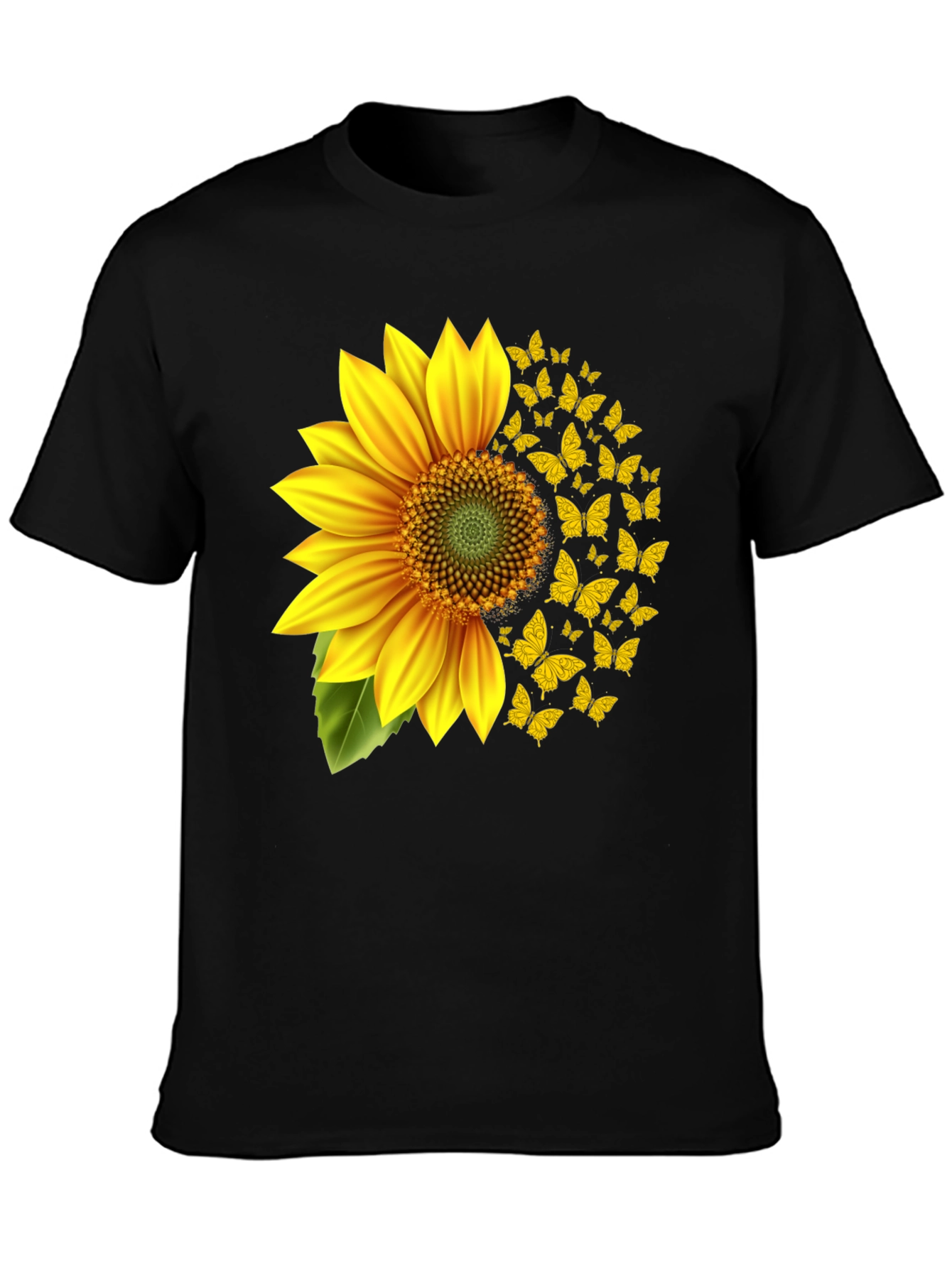 Sunflower Butterfly Graphic Tee - Black Cotton Blend