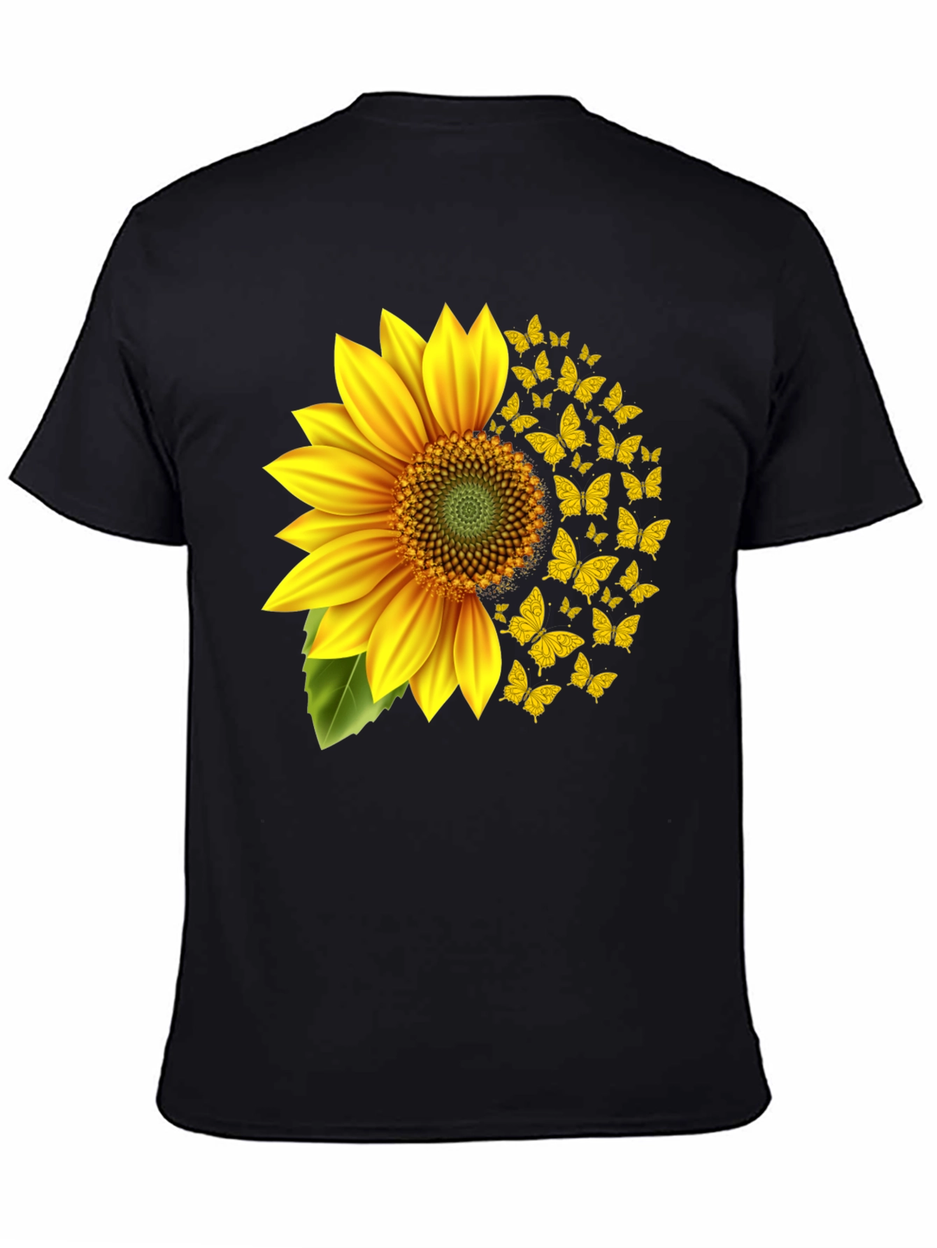 Sunflower Butterfly Graphic Tee - Black Cotton Blend