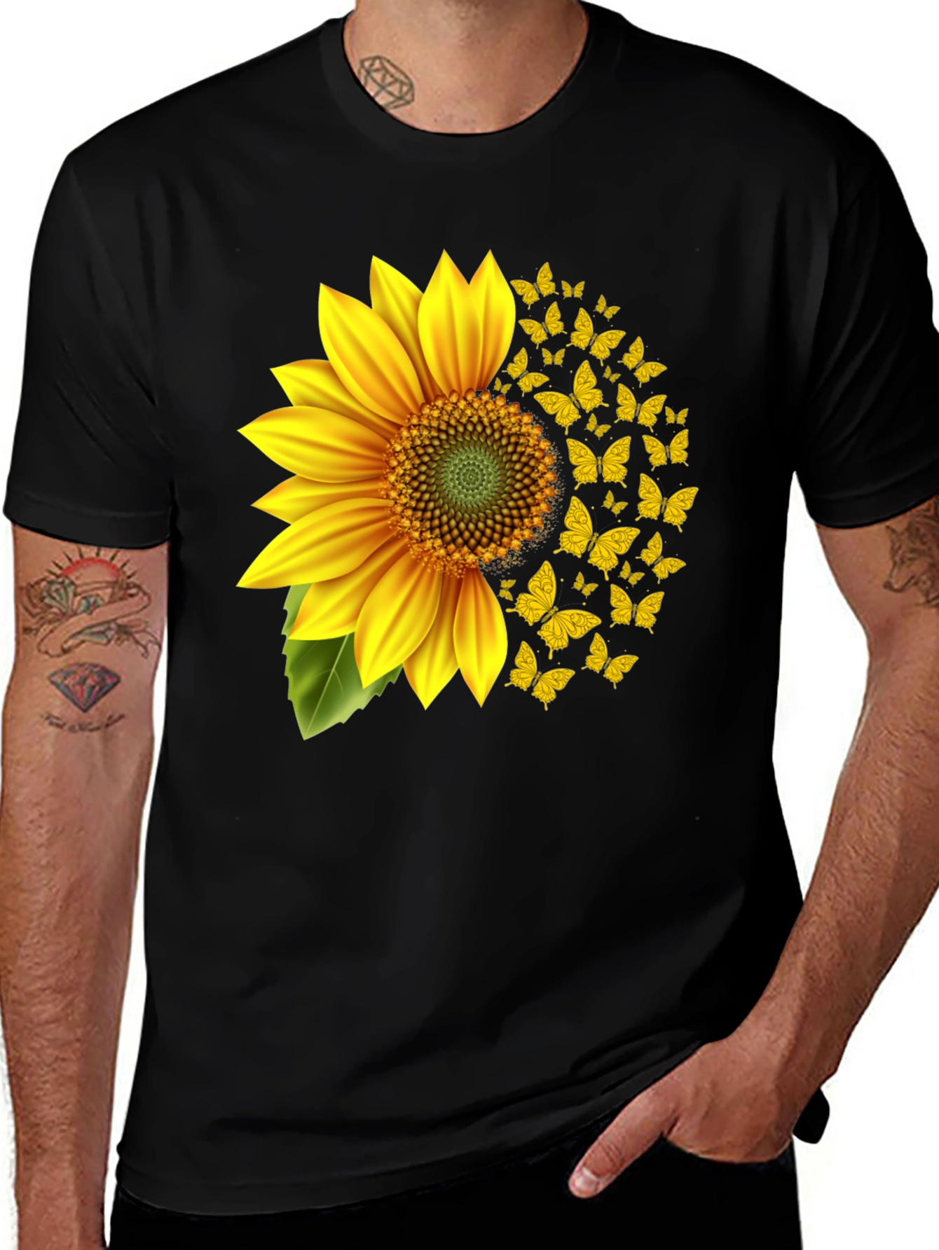 Sunflower Butterfly Graphic Tee - Black Cotton Blend