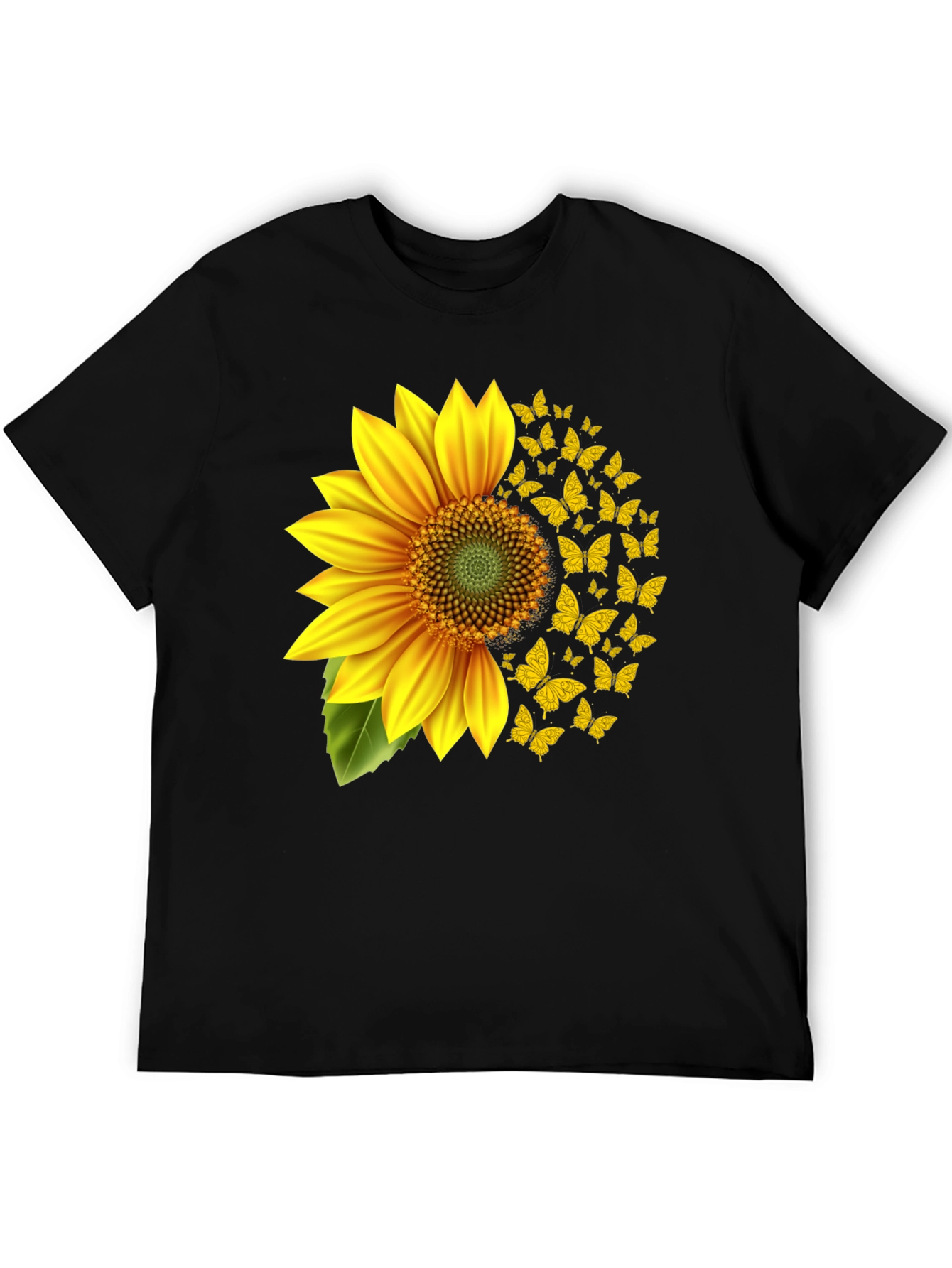 Sunflower Butterfly Graphic Tee - Black Cotton Blend