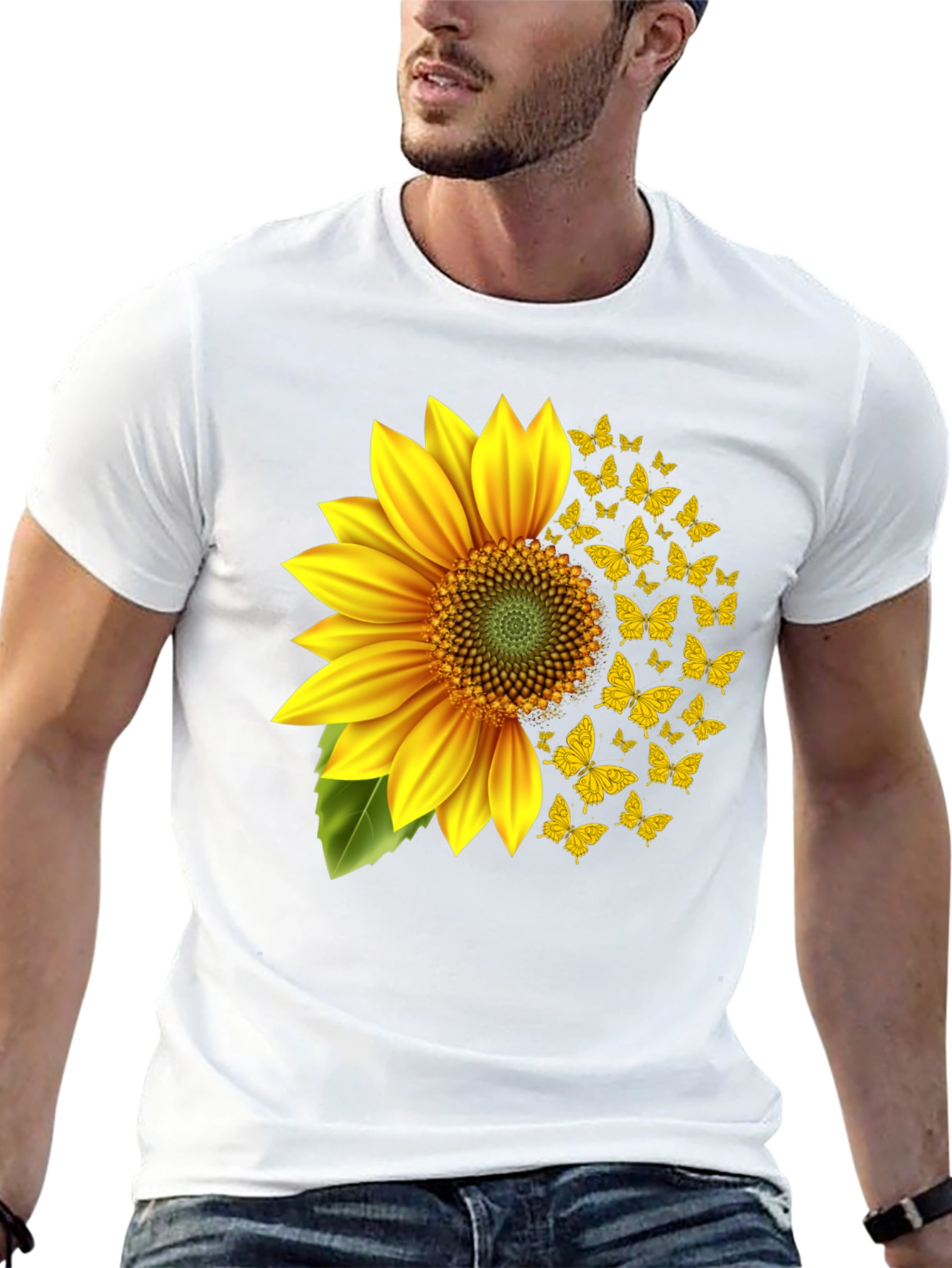 Sunflower Butterfly Graphic Tee - Black Cotton Blend