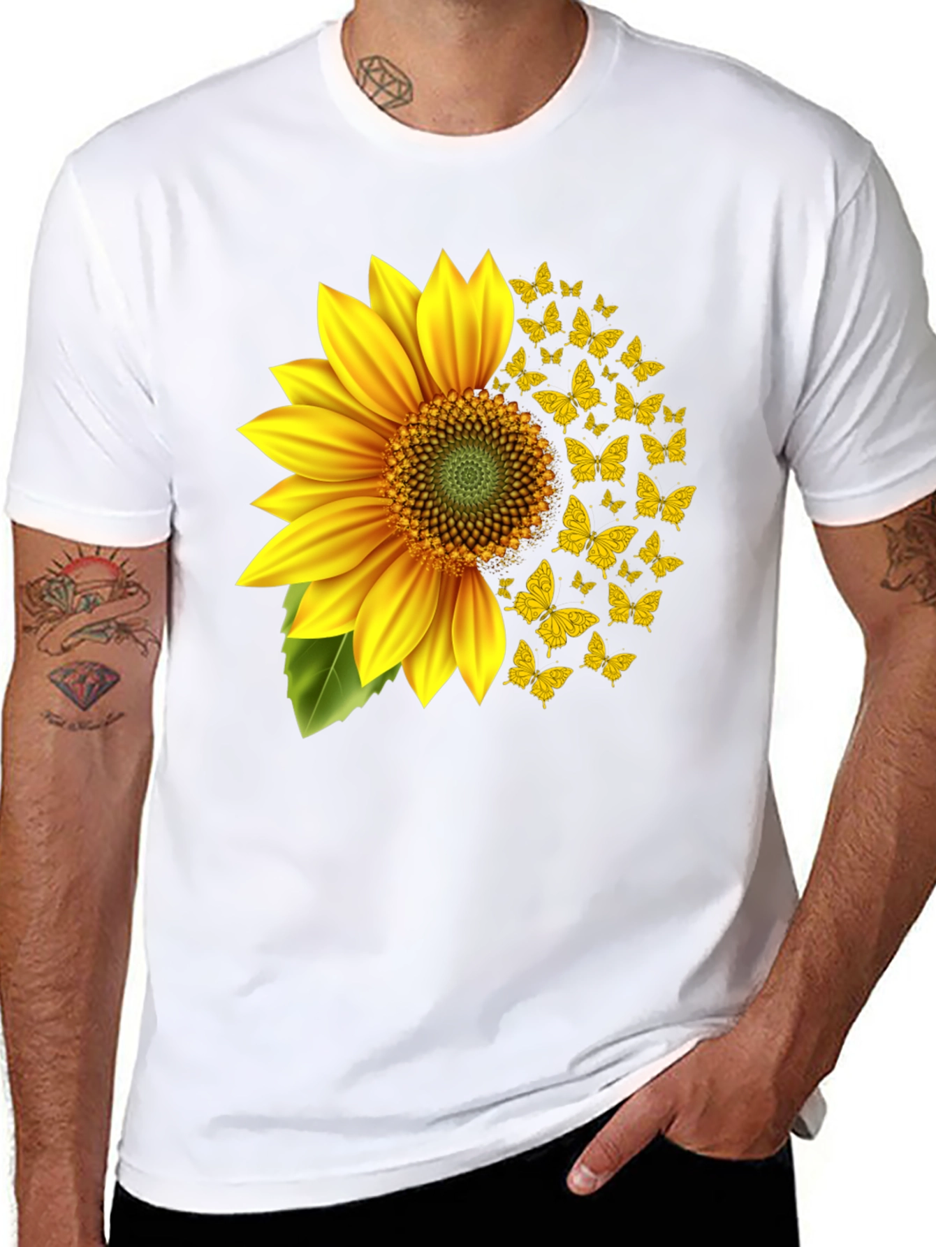 Sunflower Butterfly Graphic Tee - Black Cotton Blend