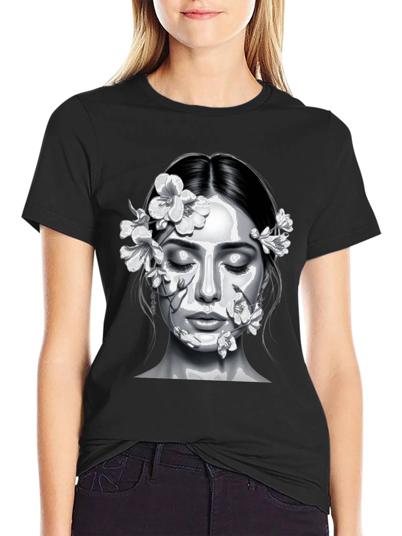 Floral Face Graphic Tee - Black