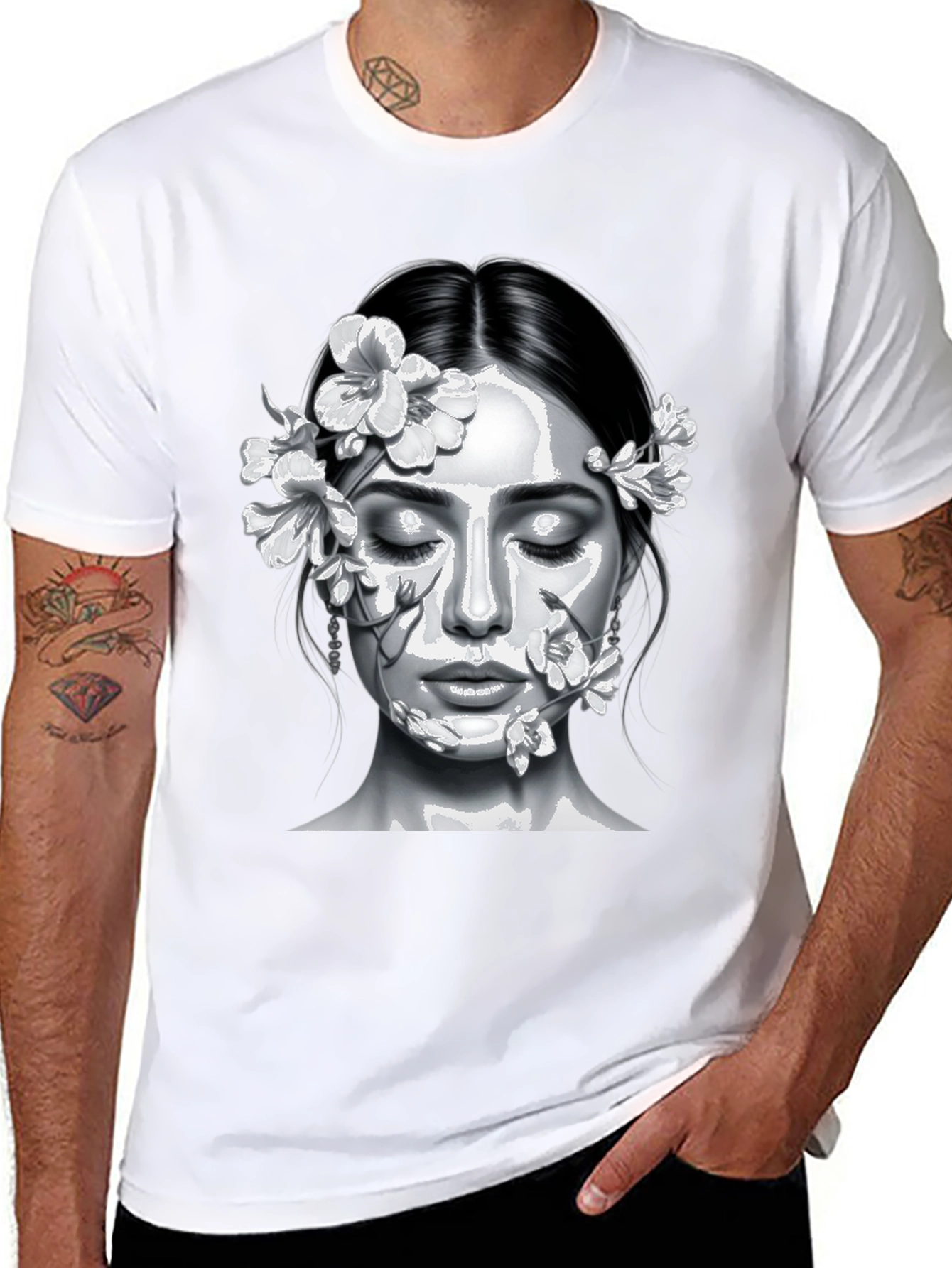 Floral Face Graphic Tee - Black