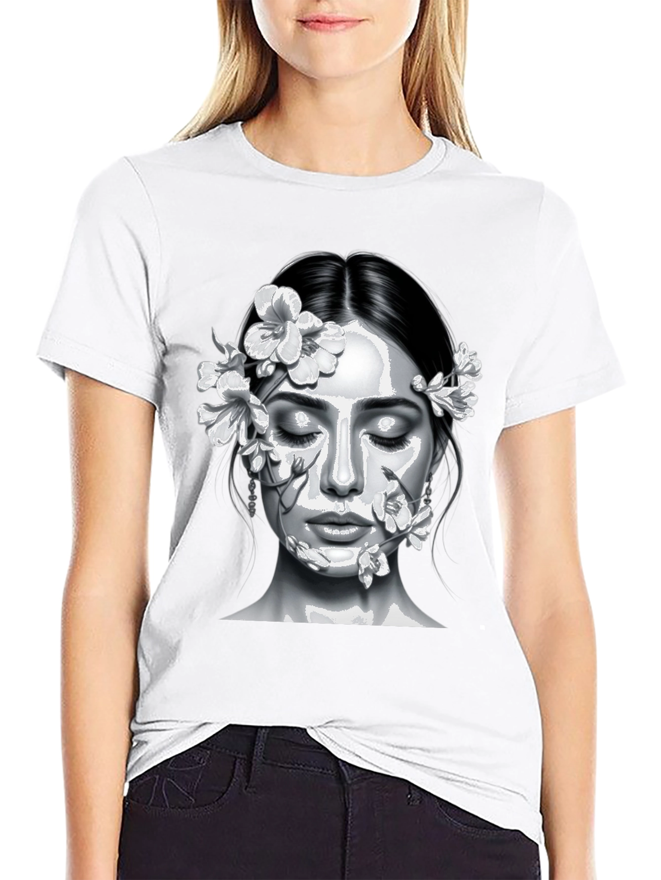 Floral Face Graphic Tee - Black