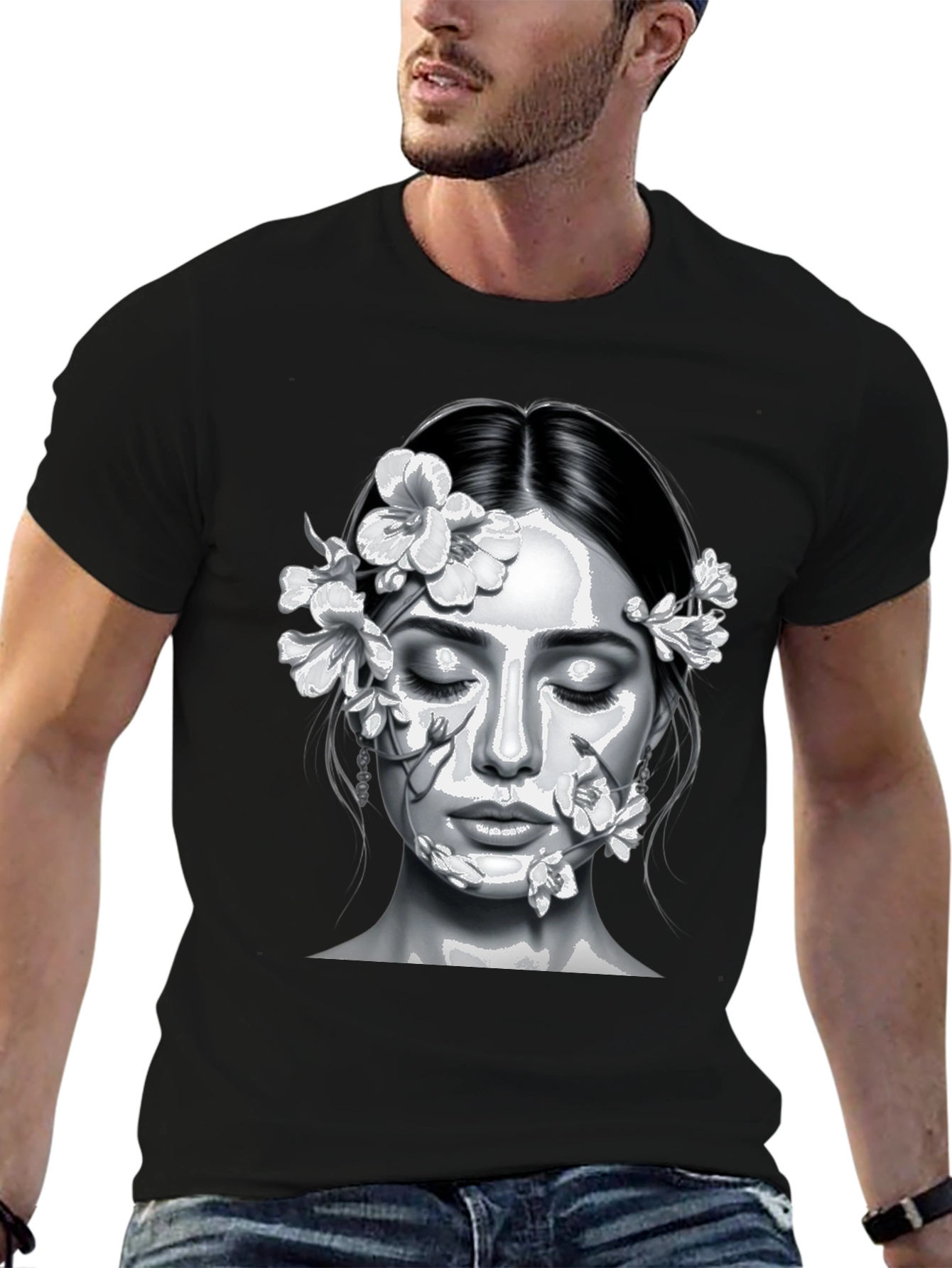 Floral Face Graphic Tee - Black