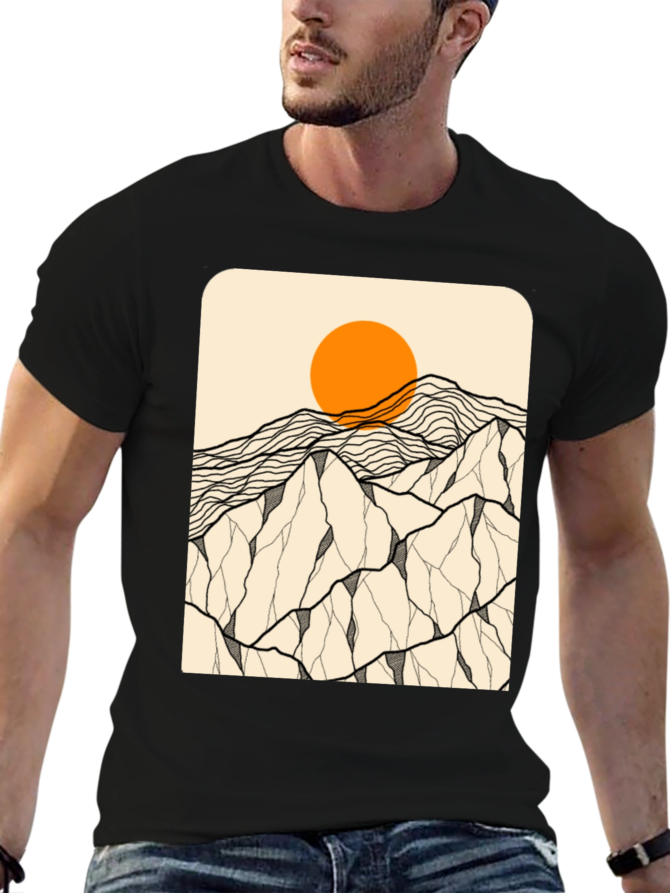 Mountainscape Graphic Tee - Black Cotton Blend