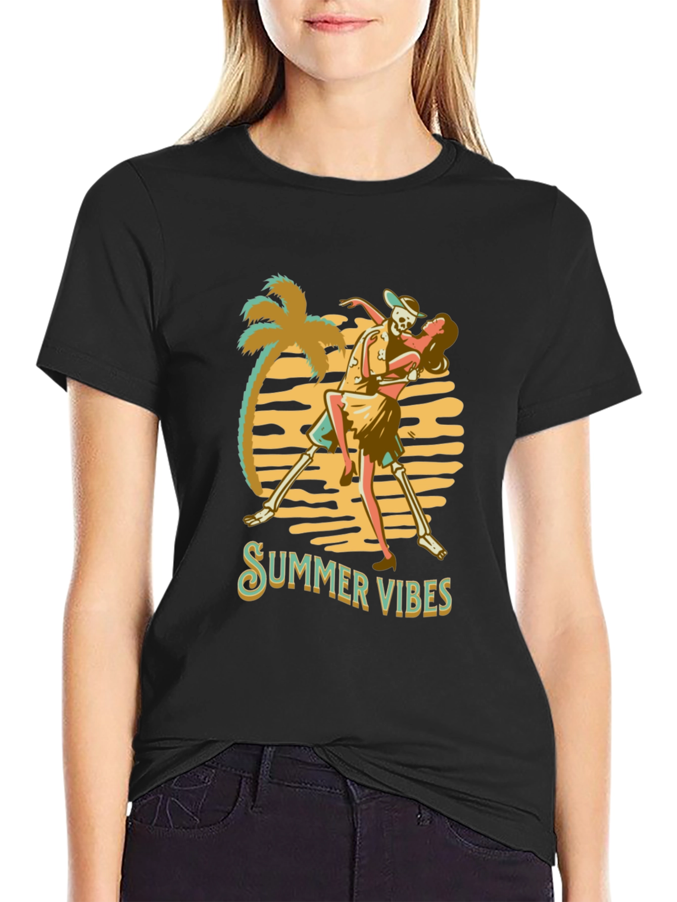 Summer Vibes Graphic Tee - Skeleton Dance