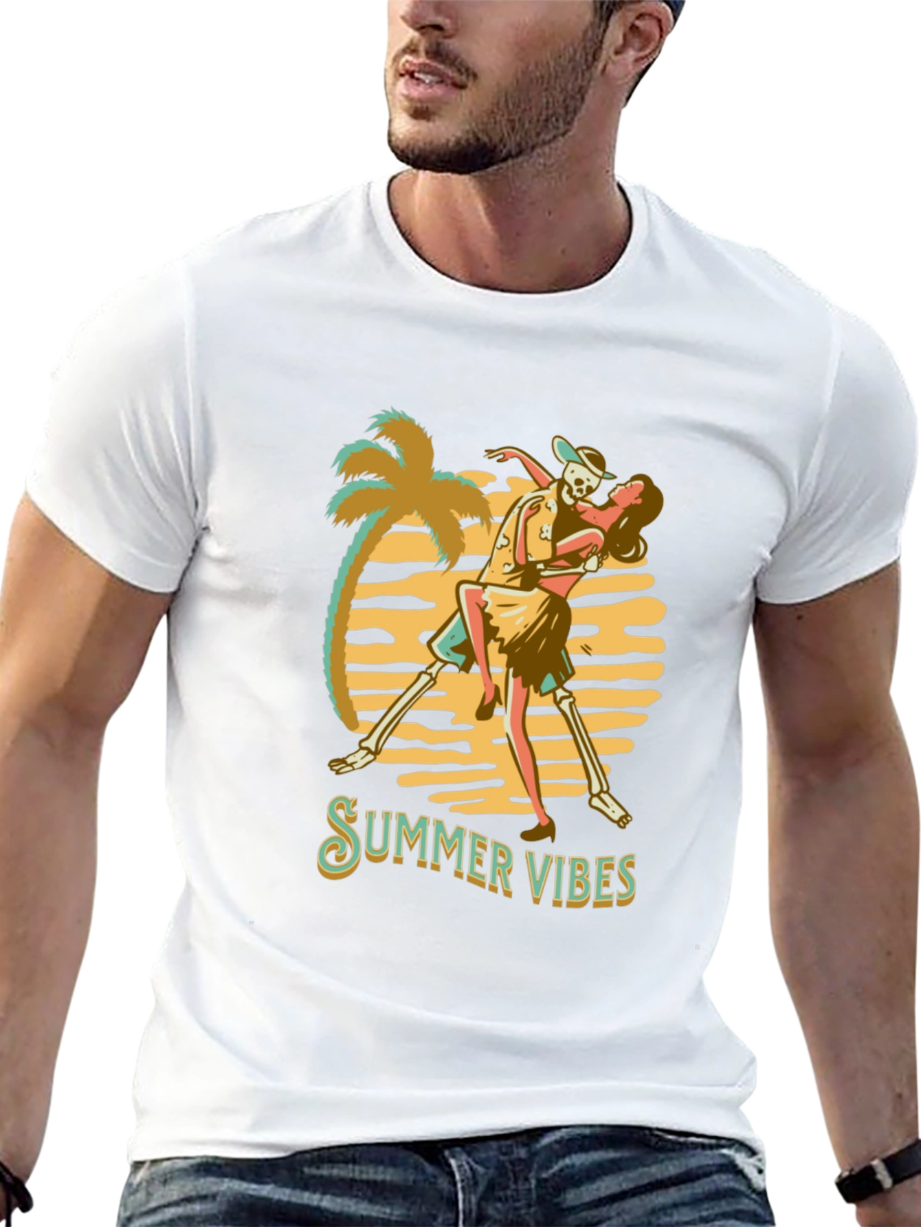 Summer Vibes Graphic Tee - Skeleton Dance