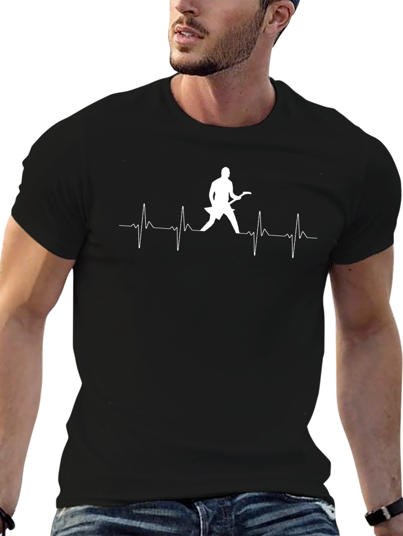 Guitar Heartbeat T-Shirt - Black Cotton Musician Tee