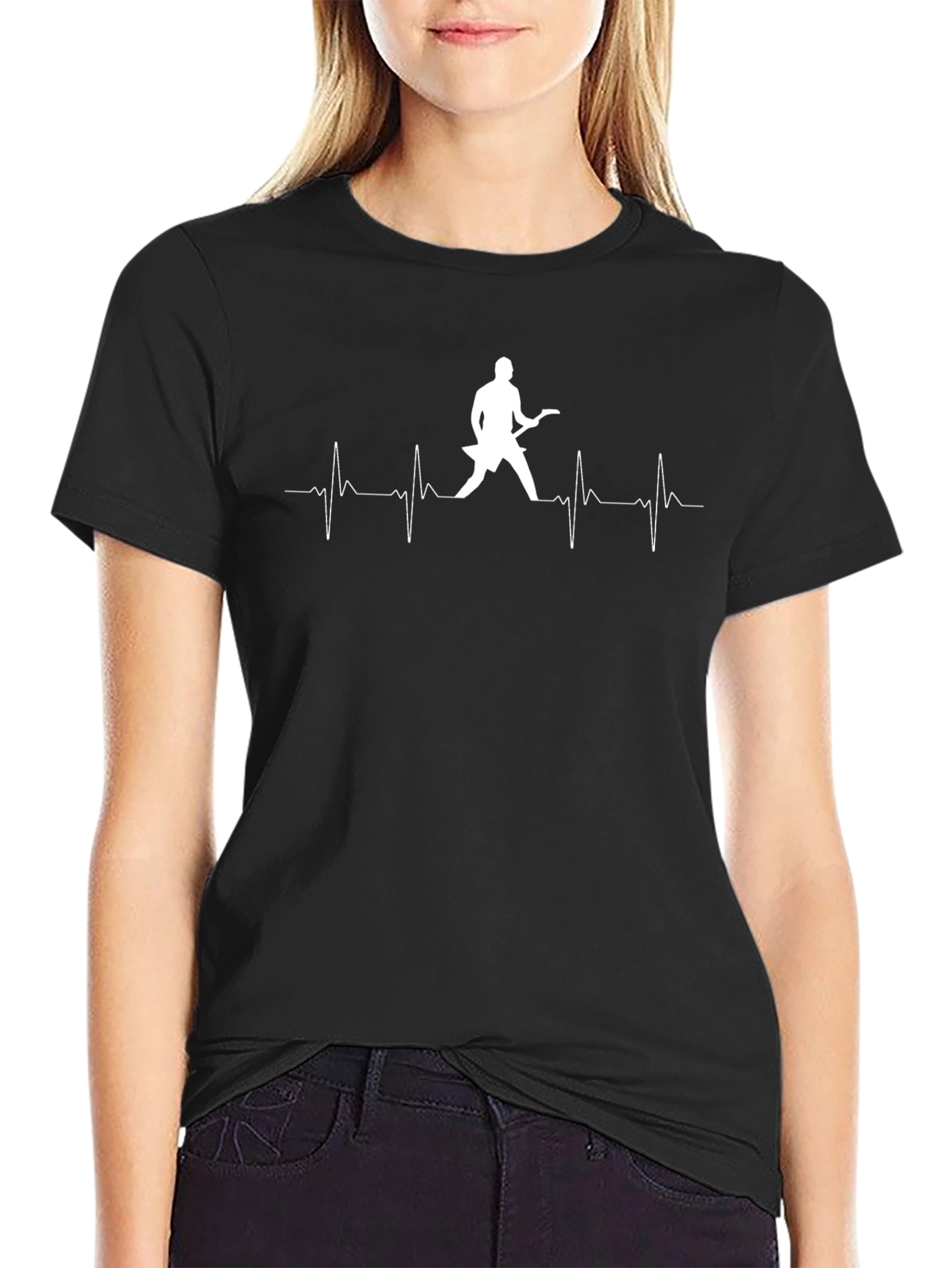 Guitar Heartbeat T-Shirt - Black Cotton Musician Tee