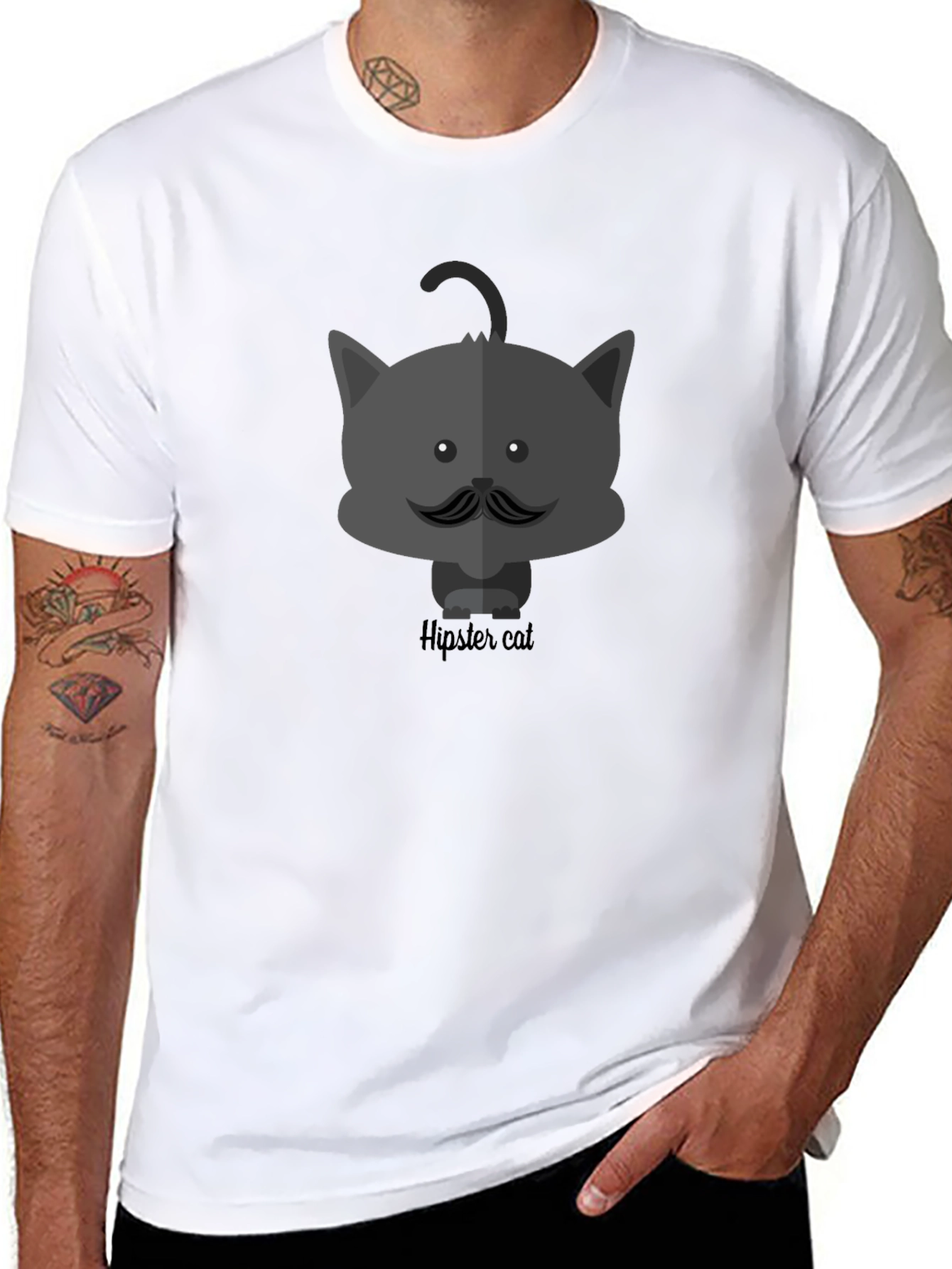 Hipster Cat Graphic Print T-Shirt